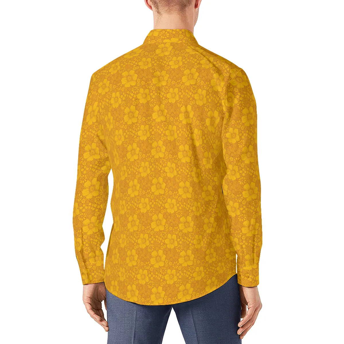 70s Shirt Style, Hippie Shirt Men, Floral Boho Shirt Men, Mustard Yellow Shirt Men, Mustard Yellow Top Men, Floral Yellow Shirt, Mustard Top