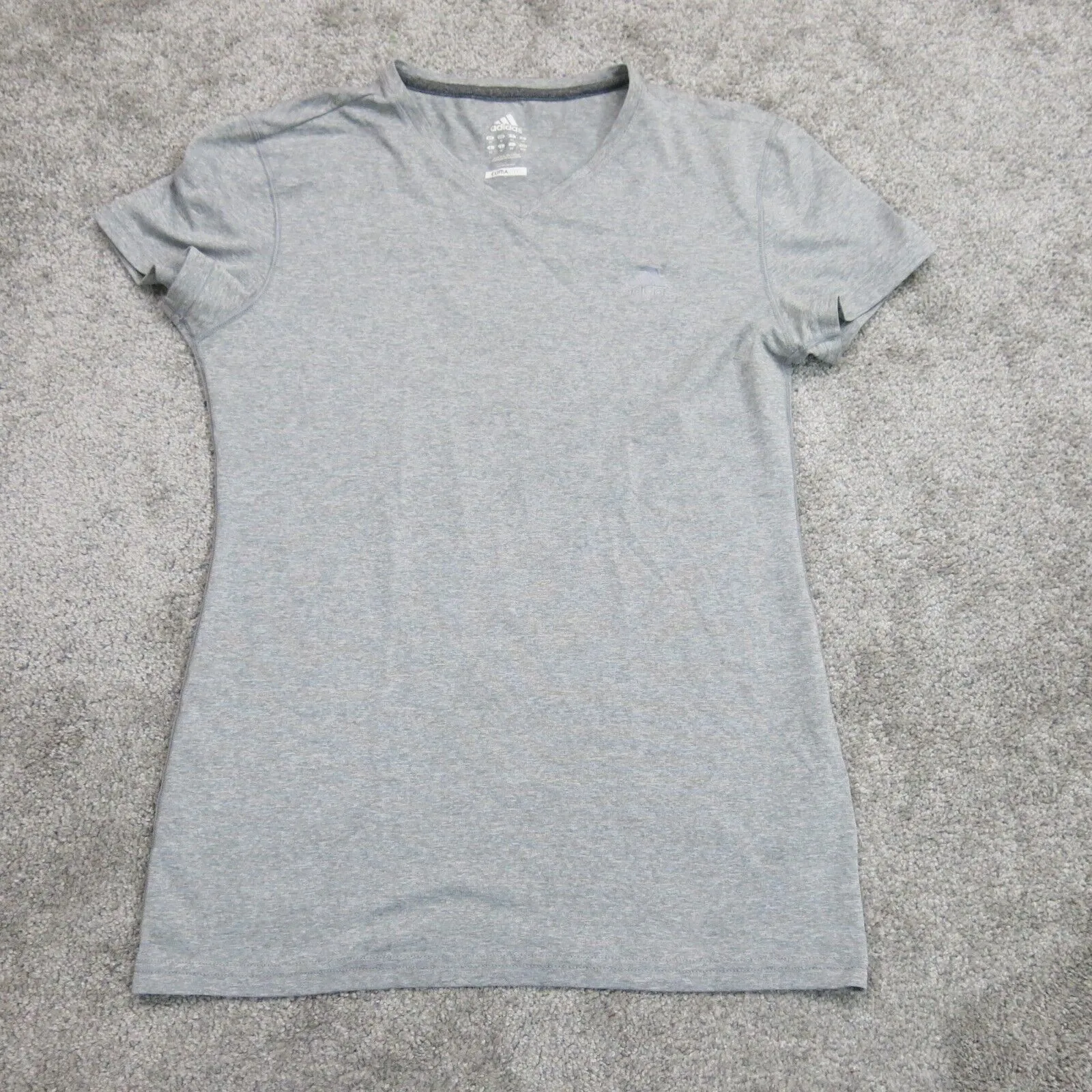 Adidas Womens T Shirt Top Fitted Workout Climalite V Neck Short Sleeve Gray Sz M