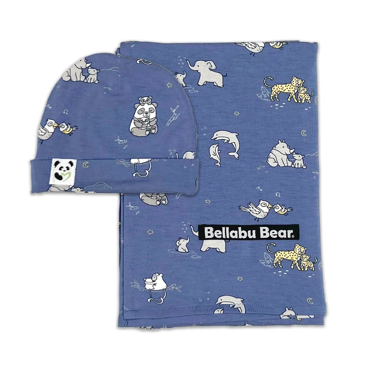 Animal Kisses Bamboo Swaddle & Beanie Set