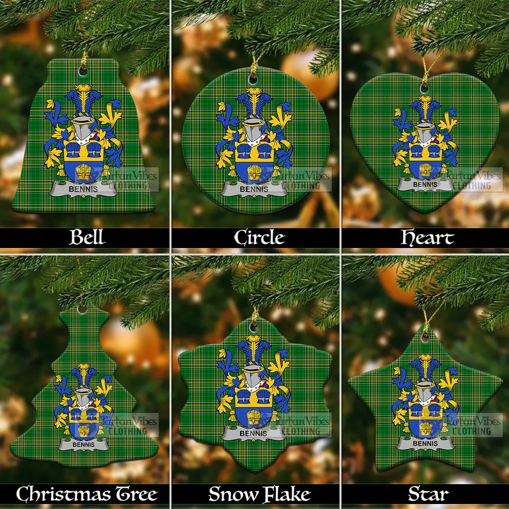 Bennis Irish Clan Tartan Christmas Ceramic Ornament with Coat of Arms