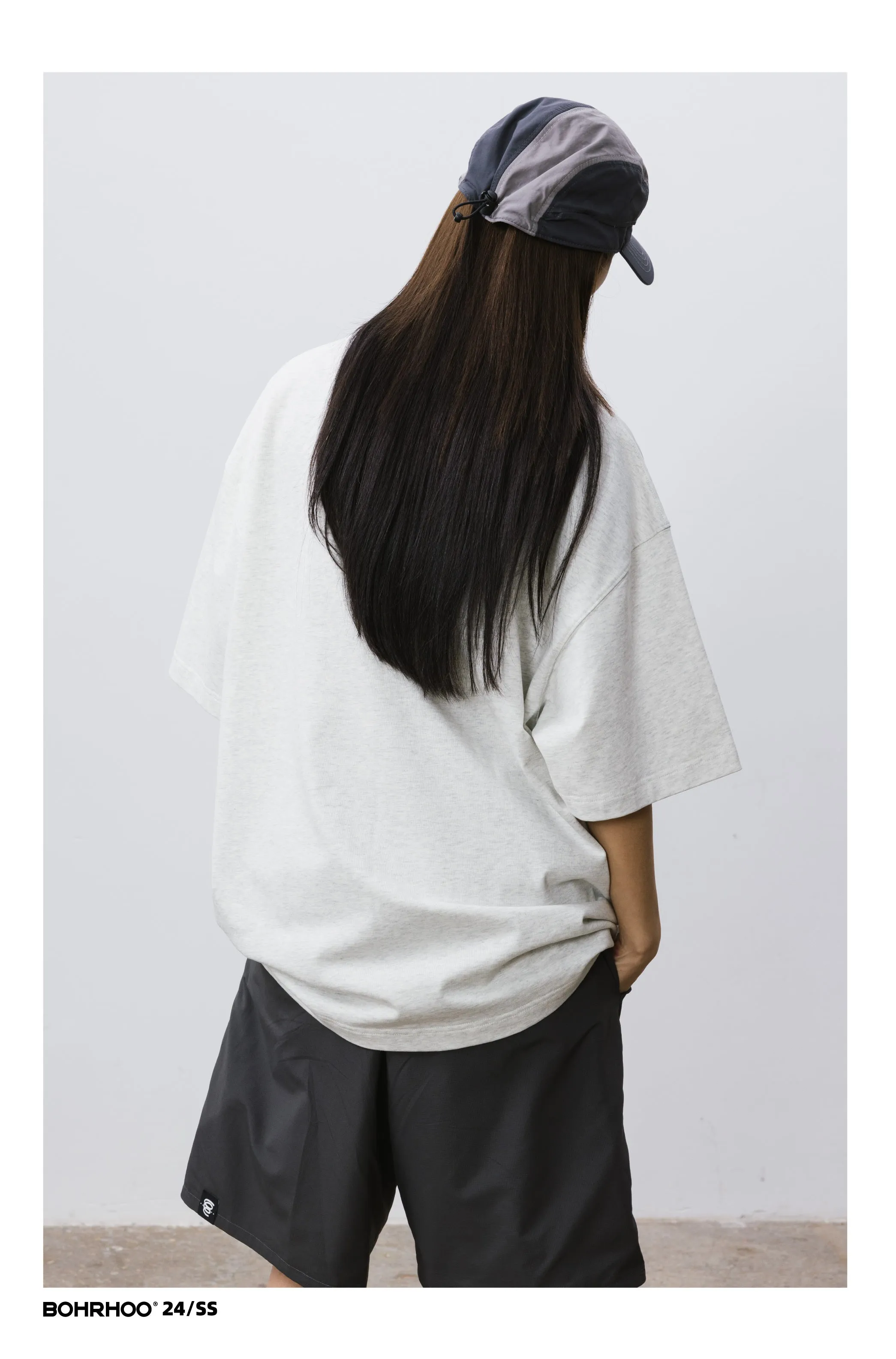 BOHRHOO ピュアコットンルーズラウンドネックTシャツ BHH025