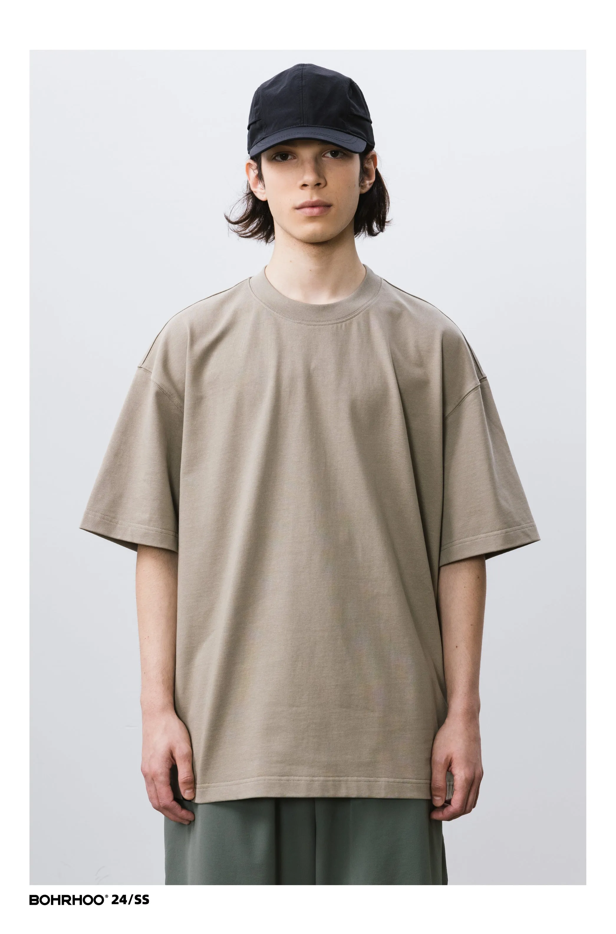BOHRHOO ピュアコットンルーズラウンドネックTシャツ BHH025