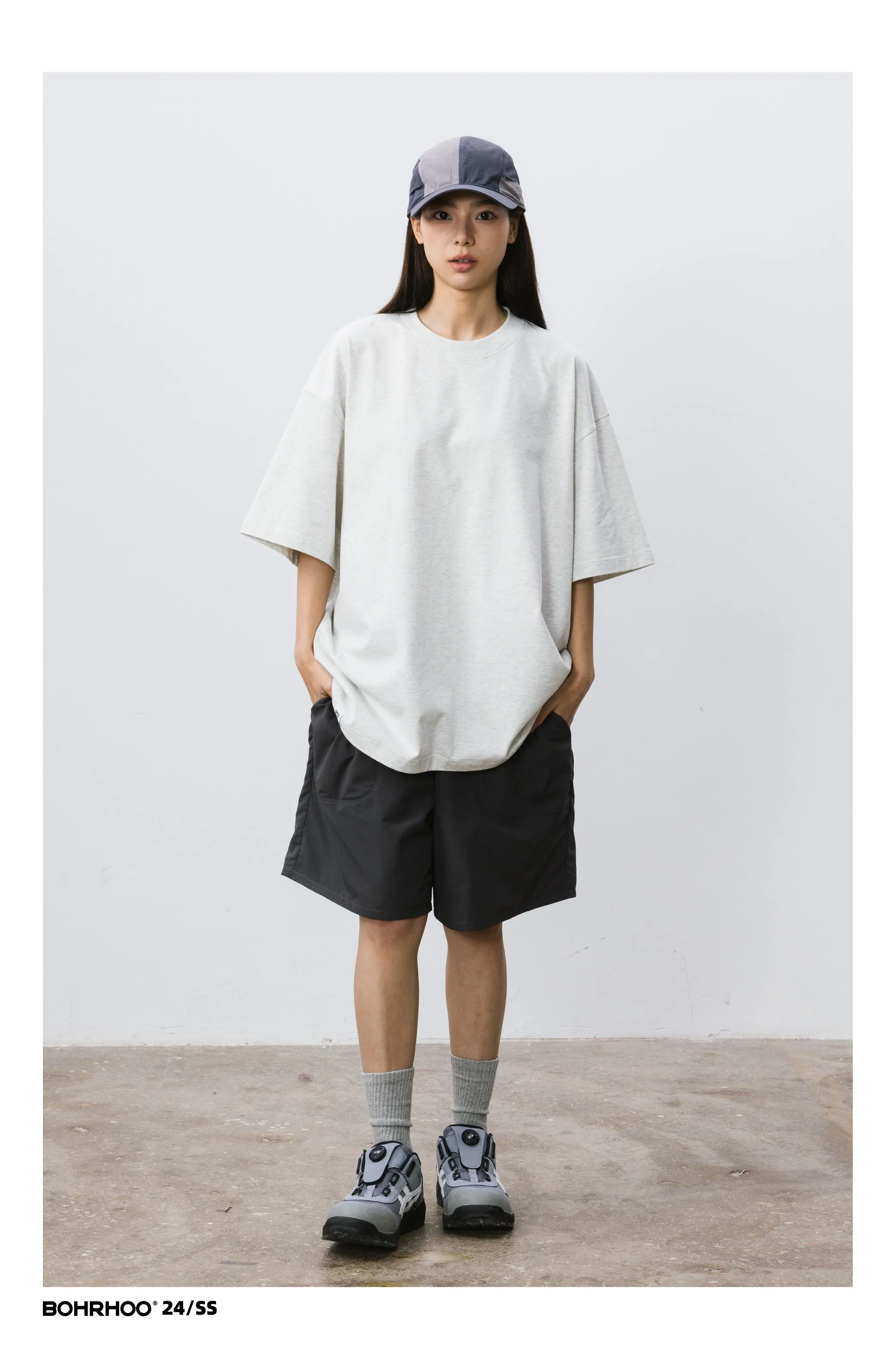 BOHRHOO ピュアコットンルーズラウンドネックTシャツ BHH025