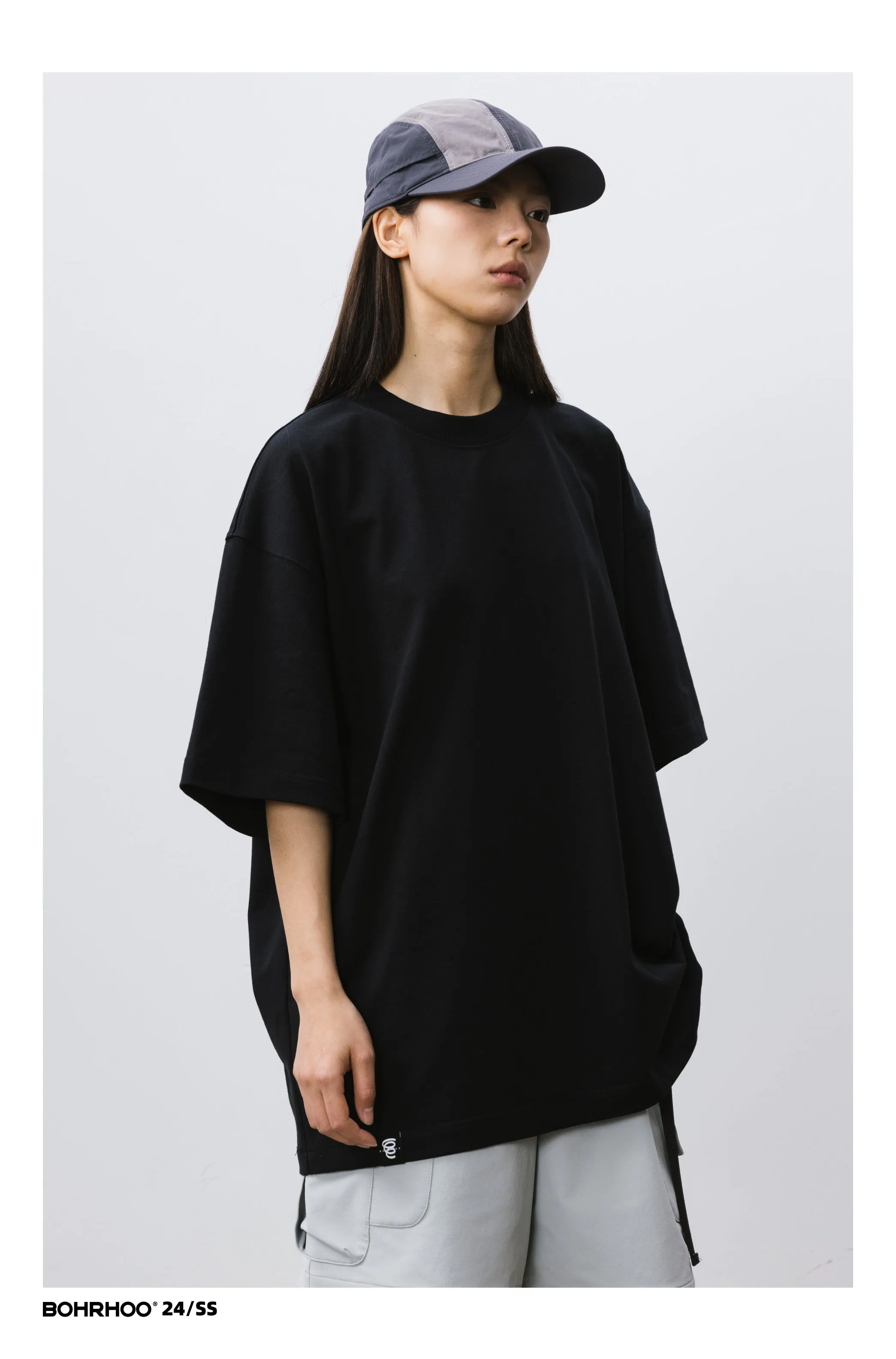 BOHRHOO ピュアコットンルーズラウンドネックTシャツ BHH025