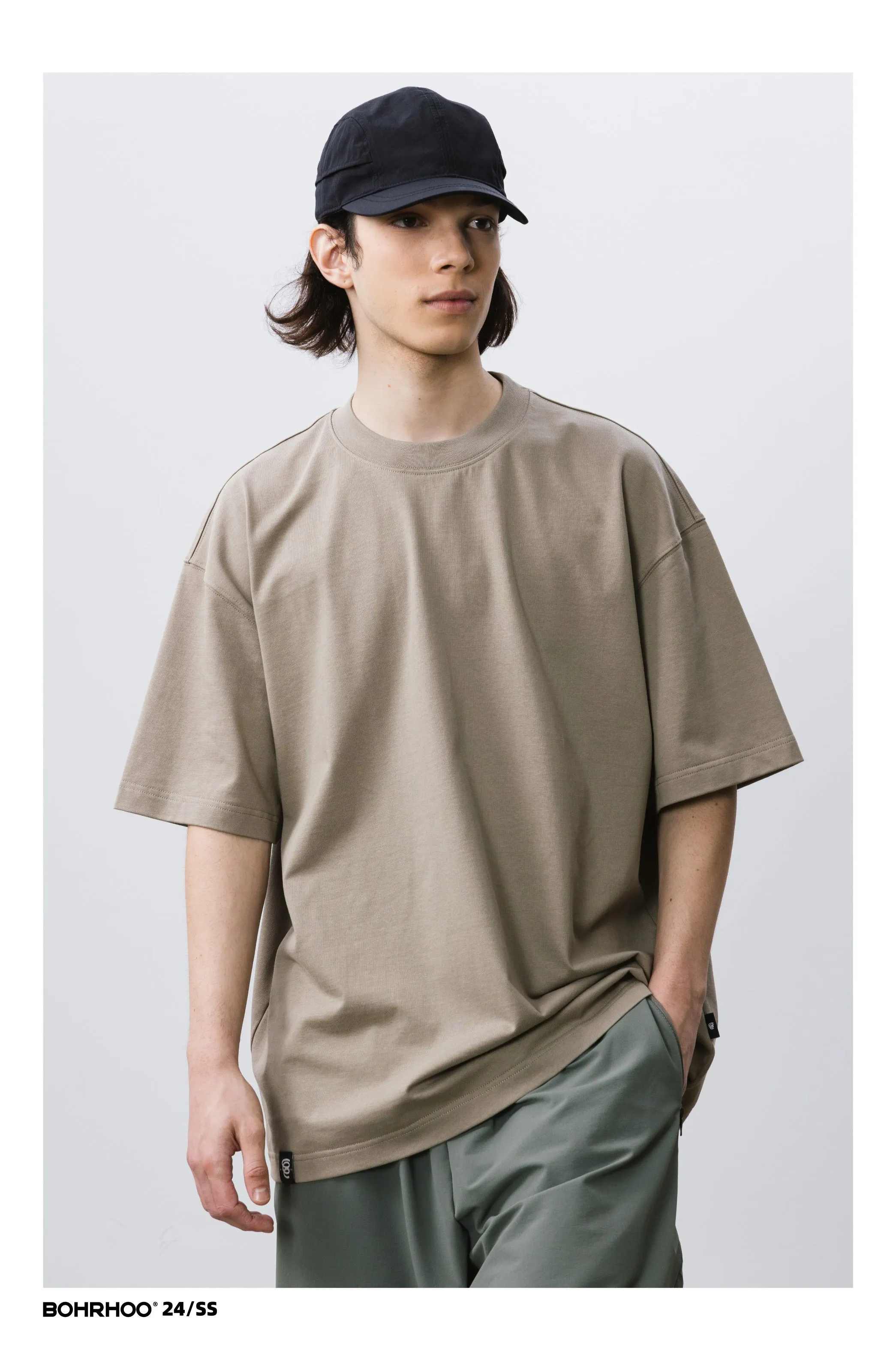 BOHRHOO ピュアコットンルーズラウンドネックTシャツ BHH025