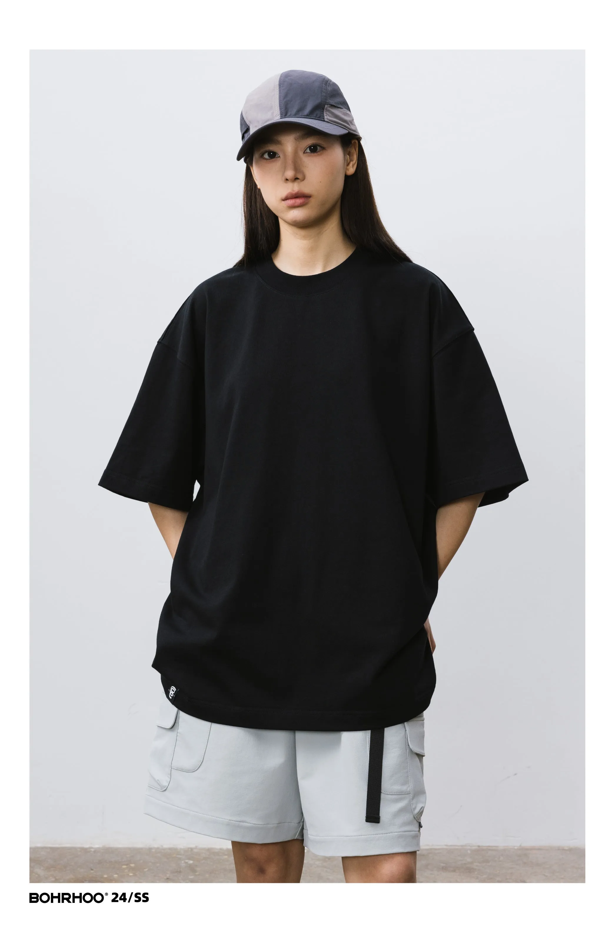 BOHRHOO ピュアコットンルーズラウンドネックTシャツ BHH025
