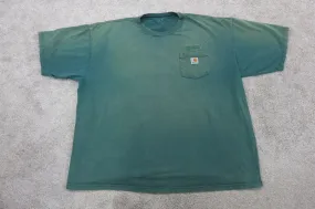 Carhartt Shirt Mens 2XL Green Crew Neck Tee Short Sleeve Logo Pocket Casual