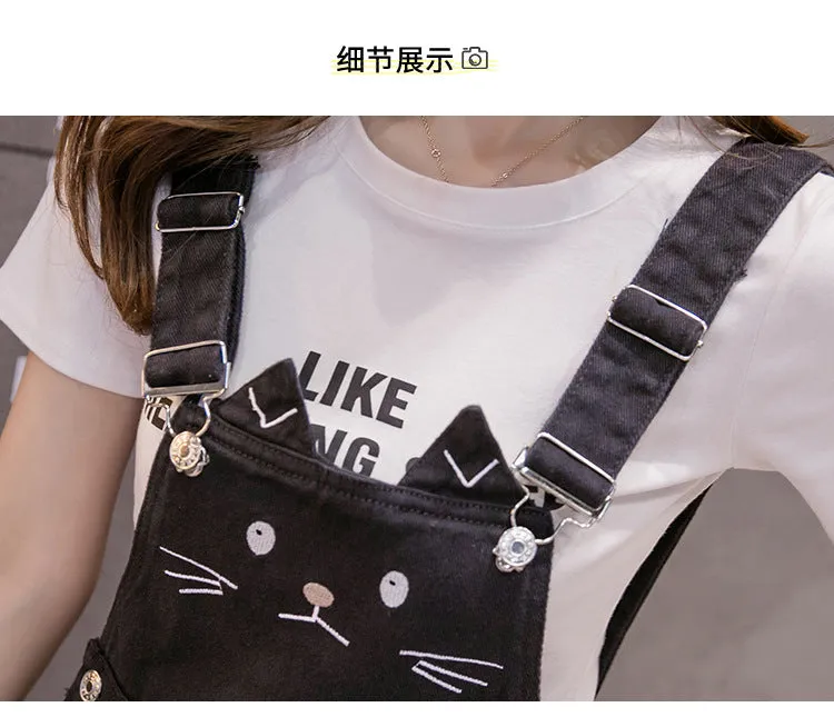 Cat Embroidery Summer Jeans Black Mini Denim Bodycon Vestidos Mujer