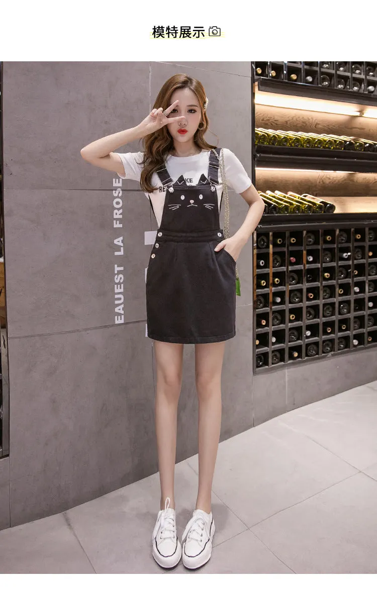 Cat Embroidery Summer Jeans Black Mini Denim Bodycon Vestidos Mujer