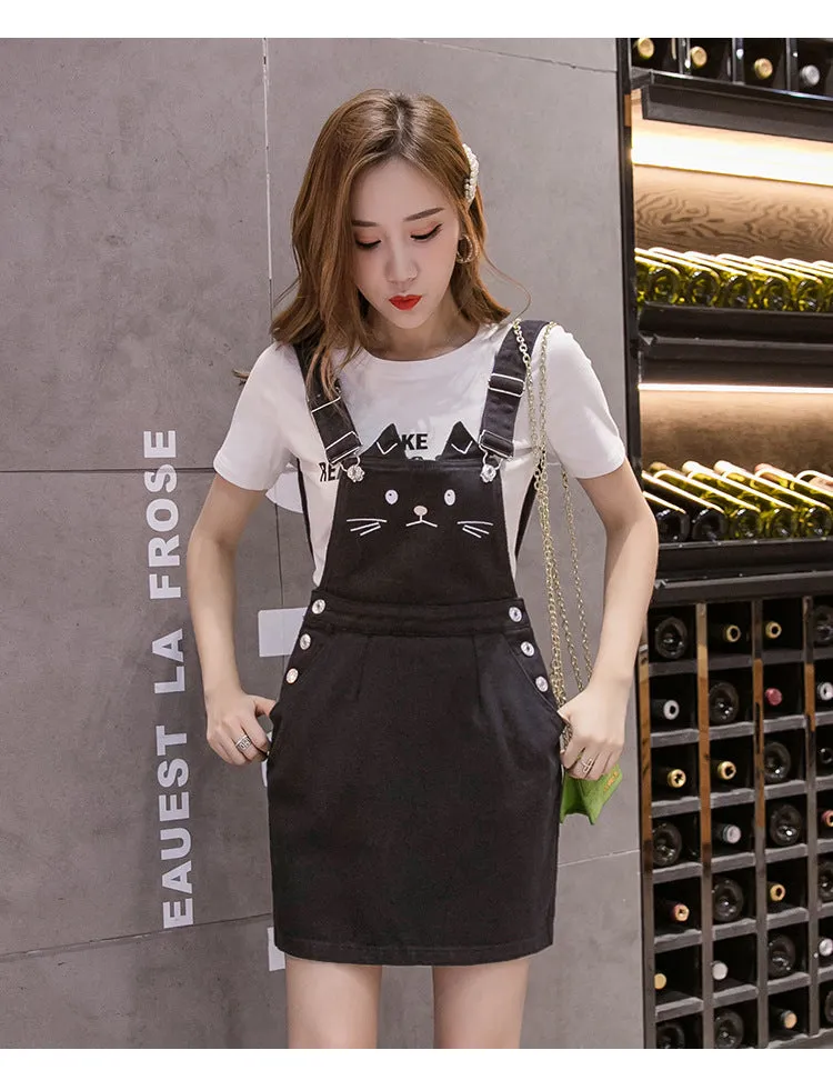 Cat Embroidery Summer Jeans Black Mini Denim Bodycon Vestidos Mujer