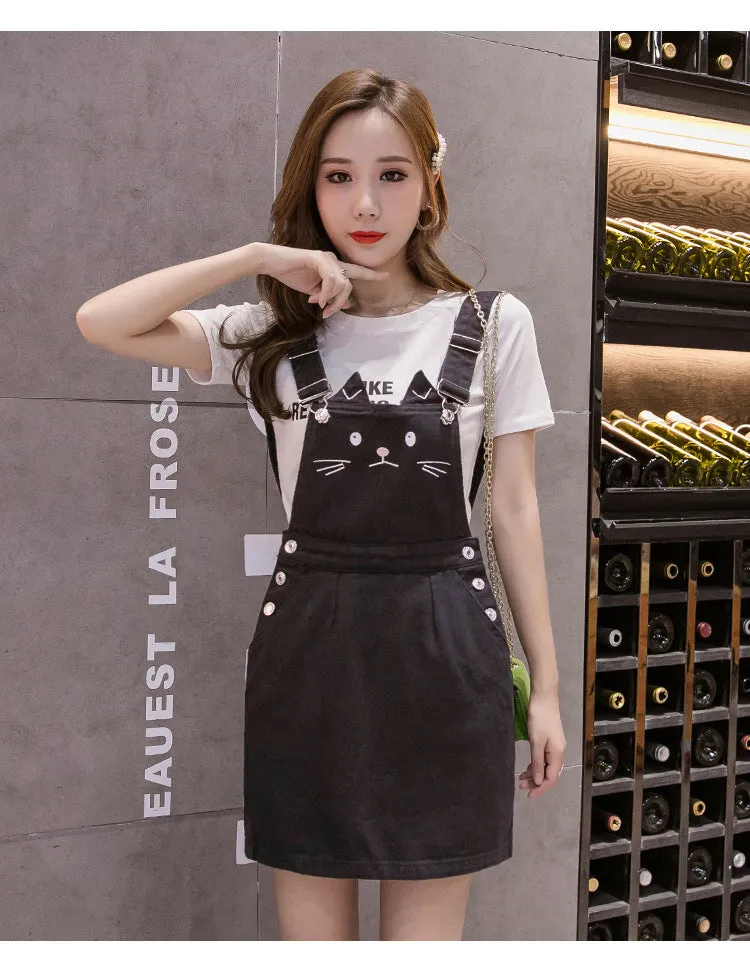 Cat Embroidery Summer Jeans Black Mini Denim Bodycon Vestidos Mujer