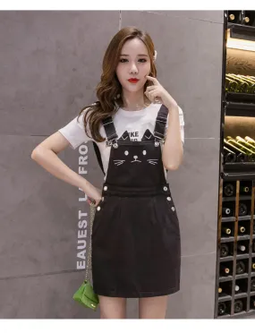Cat Embroidery Summer Jeans Black Mini Denim Bodycon Vestidos Mujer