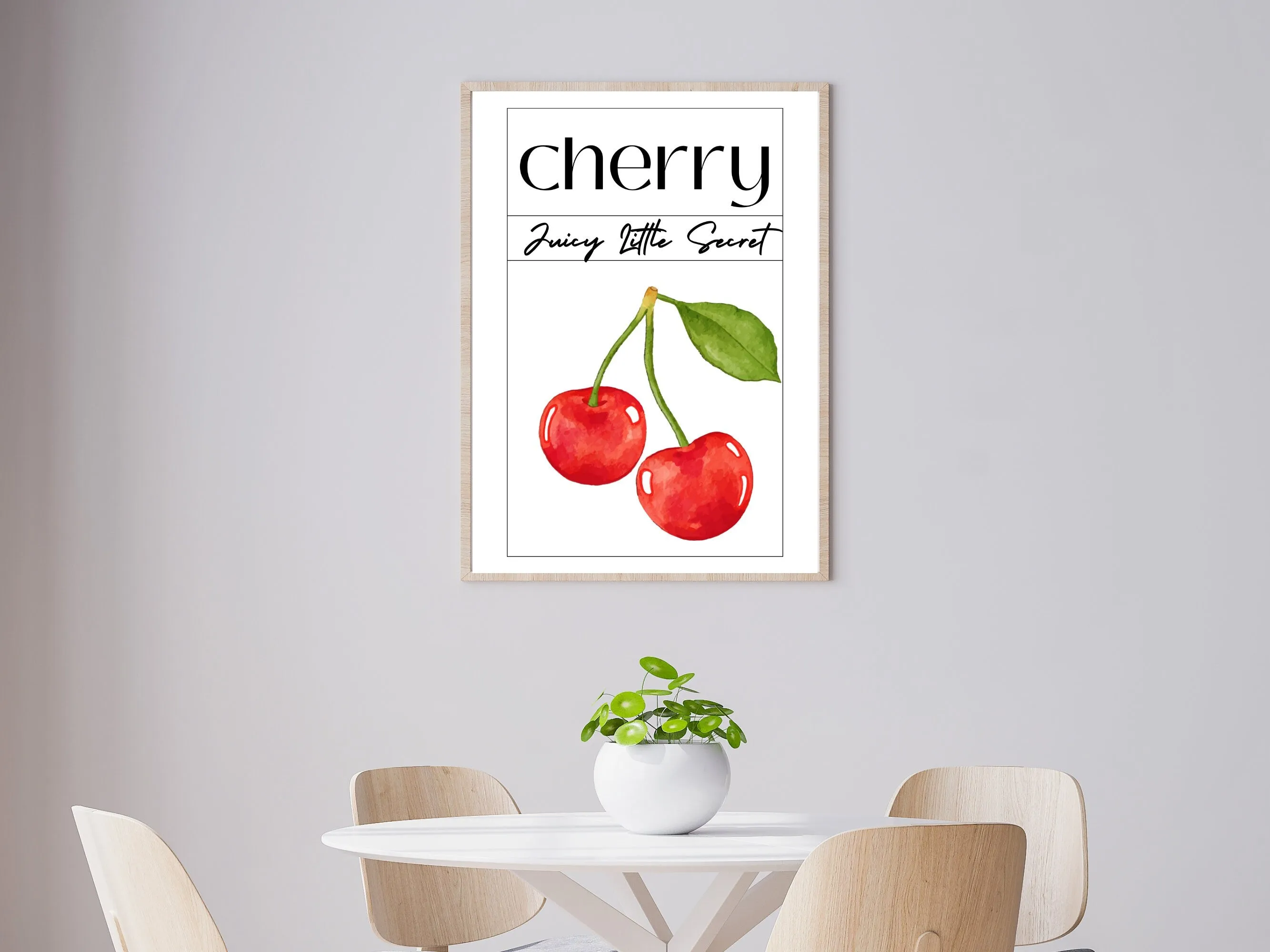 Cherry Print: "Juicy Little Secret" Minimalist Wall Art for Kitchen, Summer Trends