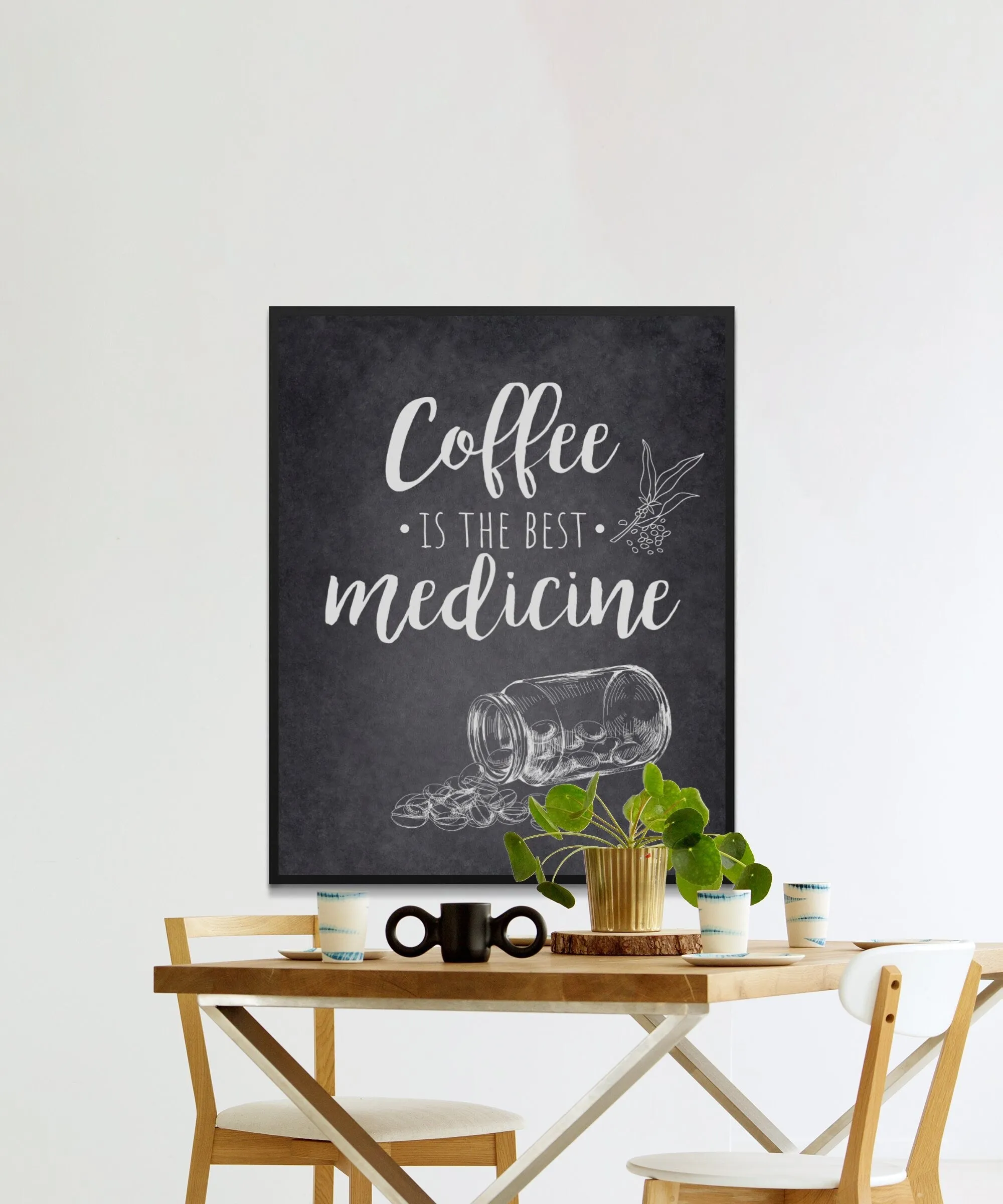 Coffee Is The Best Medicine Digital Poster: Modern Kitchen Wall Art, Minimalist
