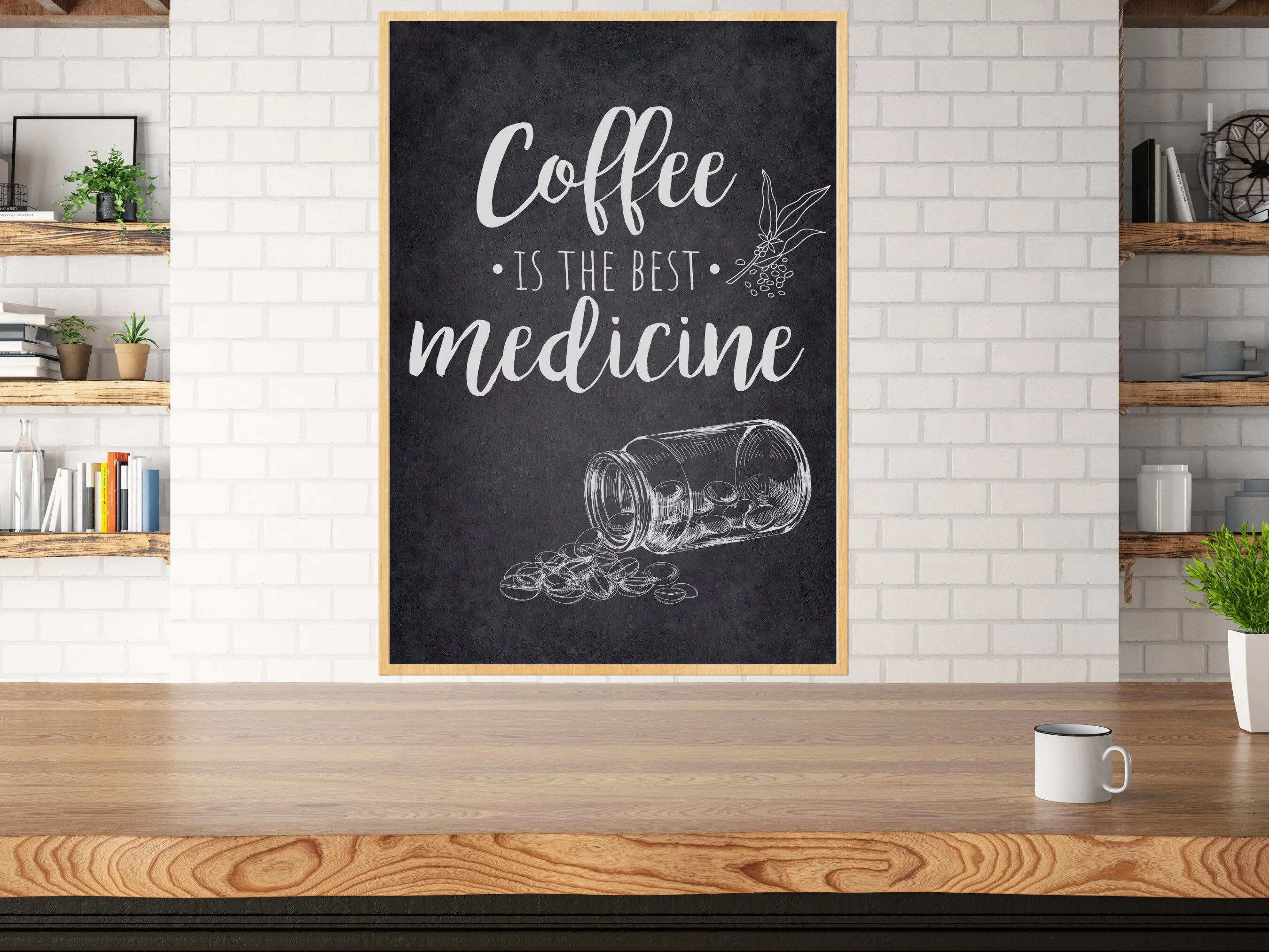 Coffee Is The Best Medicine Digital Poster: Modern Kitchen Wall Art, Minimalist