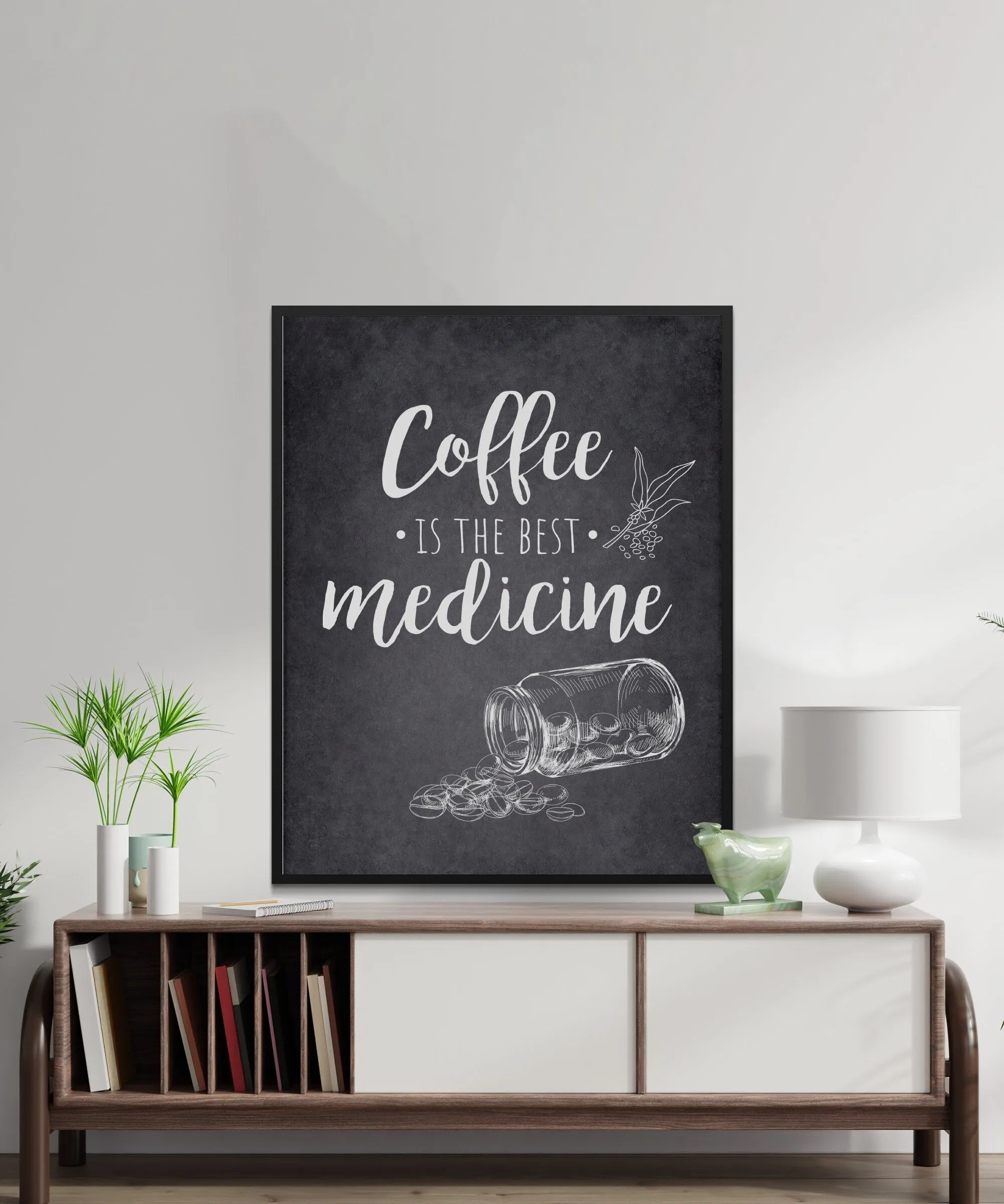 Coffee Is The Best Medicine Digital Poster: Modern Kitchen Wall Art, Minimalist