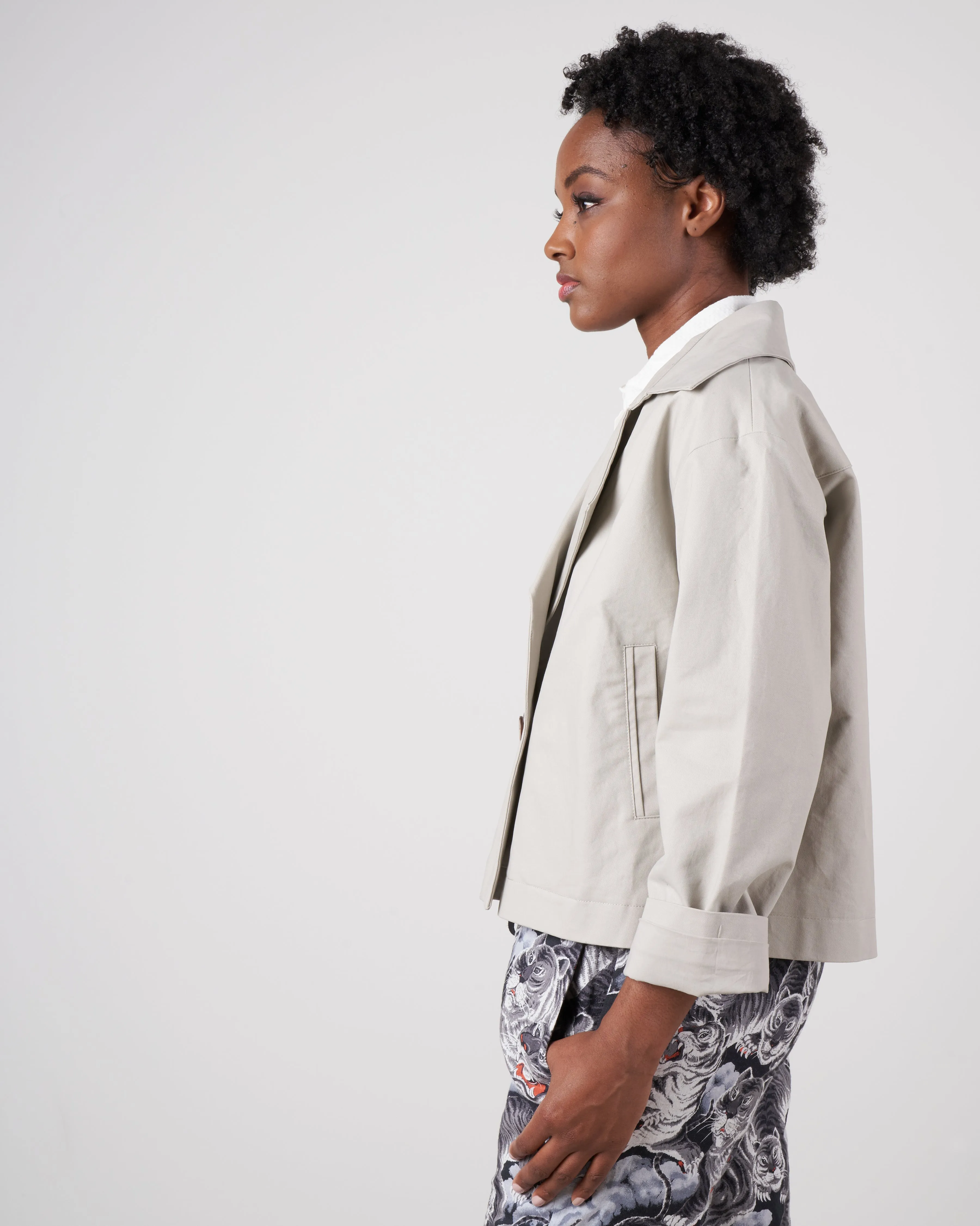 cropped peacoat - dusty white