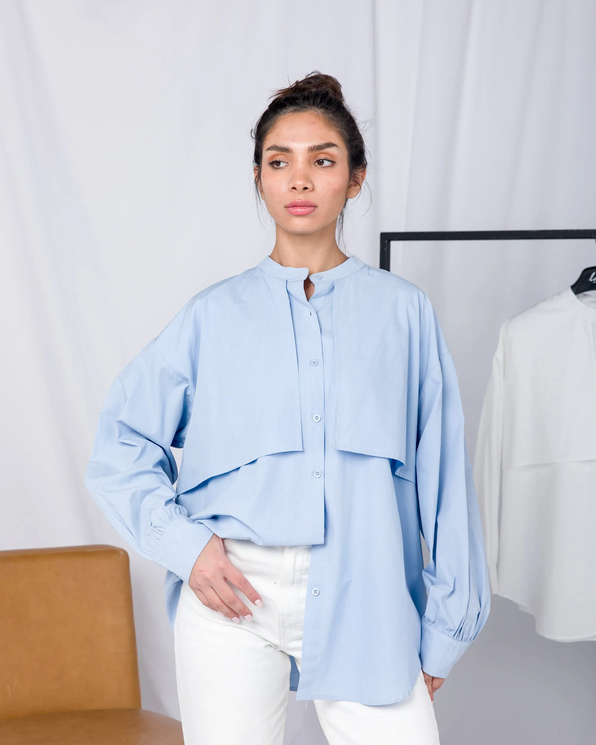 Dazy less solid button front drop shoulder shirt 2698 - بلوزة