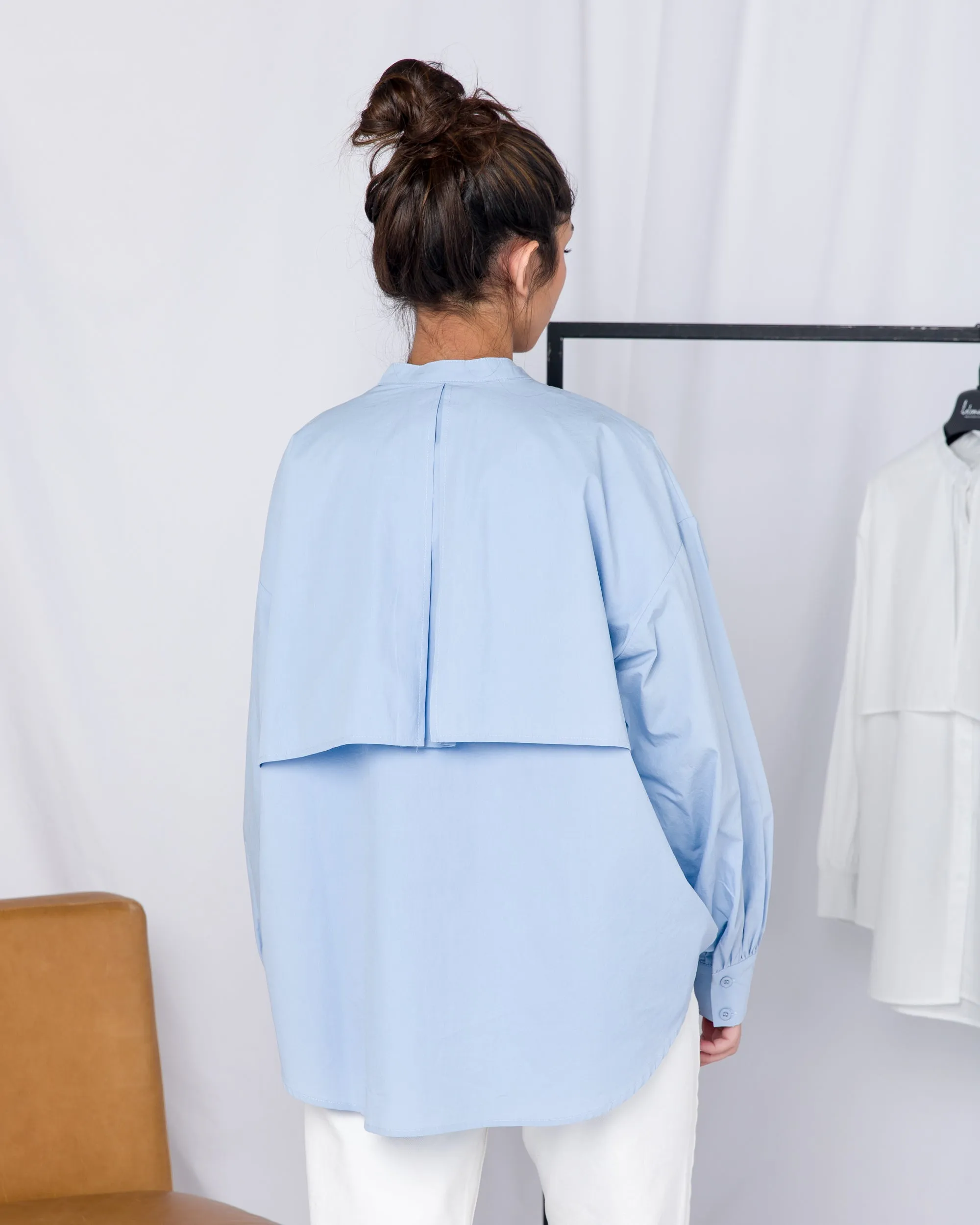 Dazy less solid button front drop shoulder shirt 2698 - بلوزة