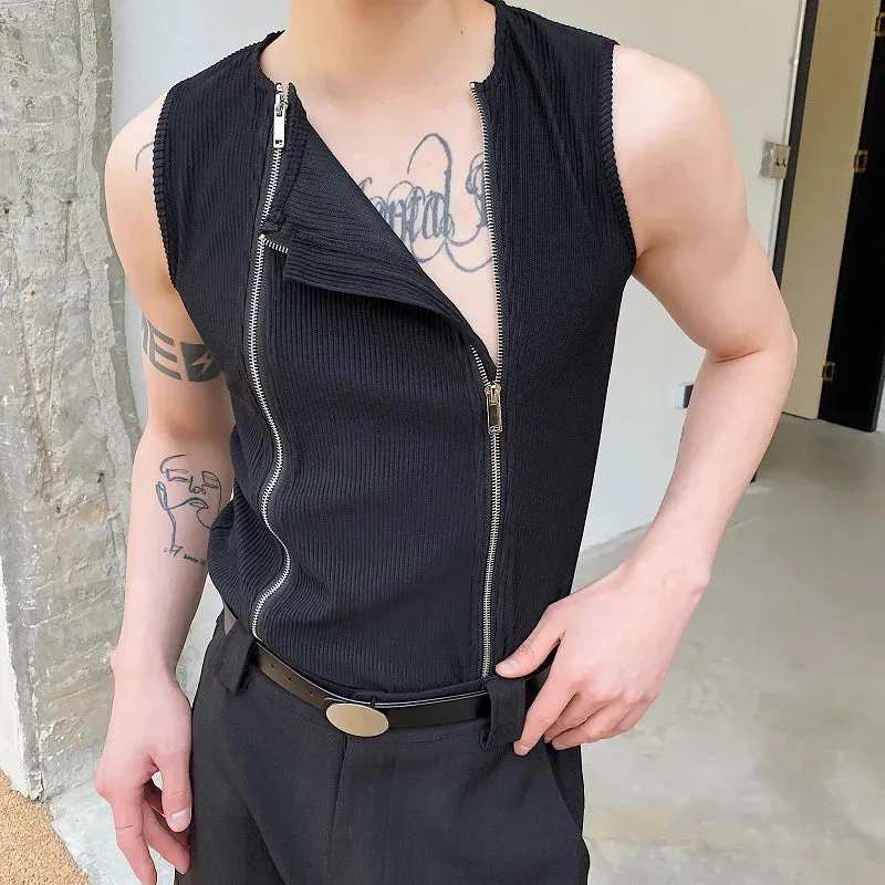 Double Zipper Black Tank Top
