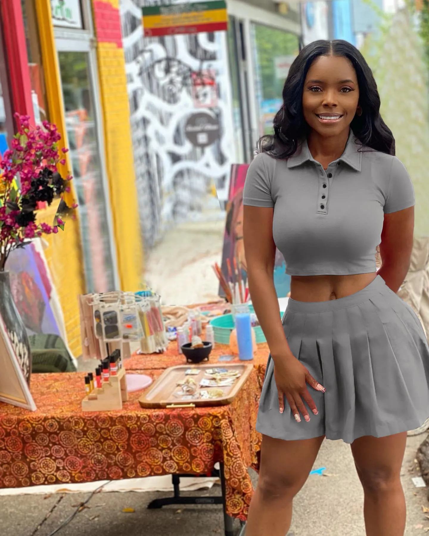 Fashion Pleated Skirt Two Piece Set（AY1839）
