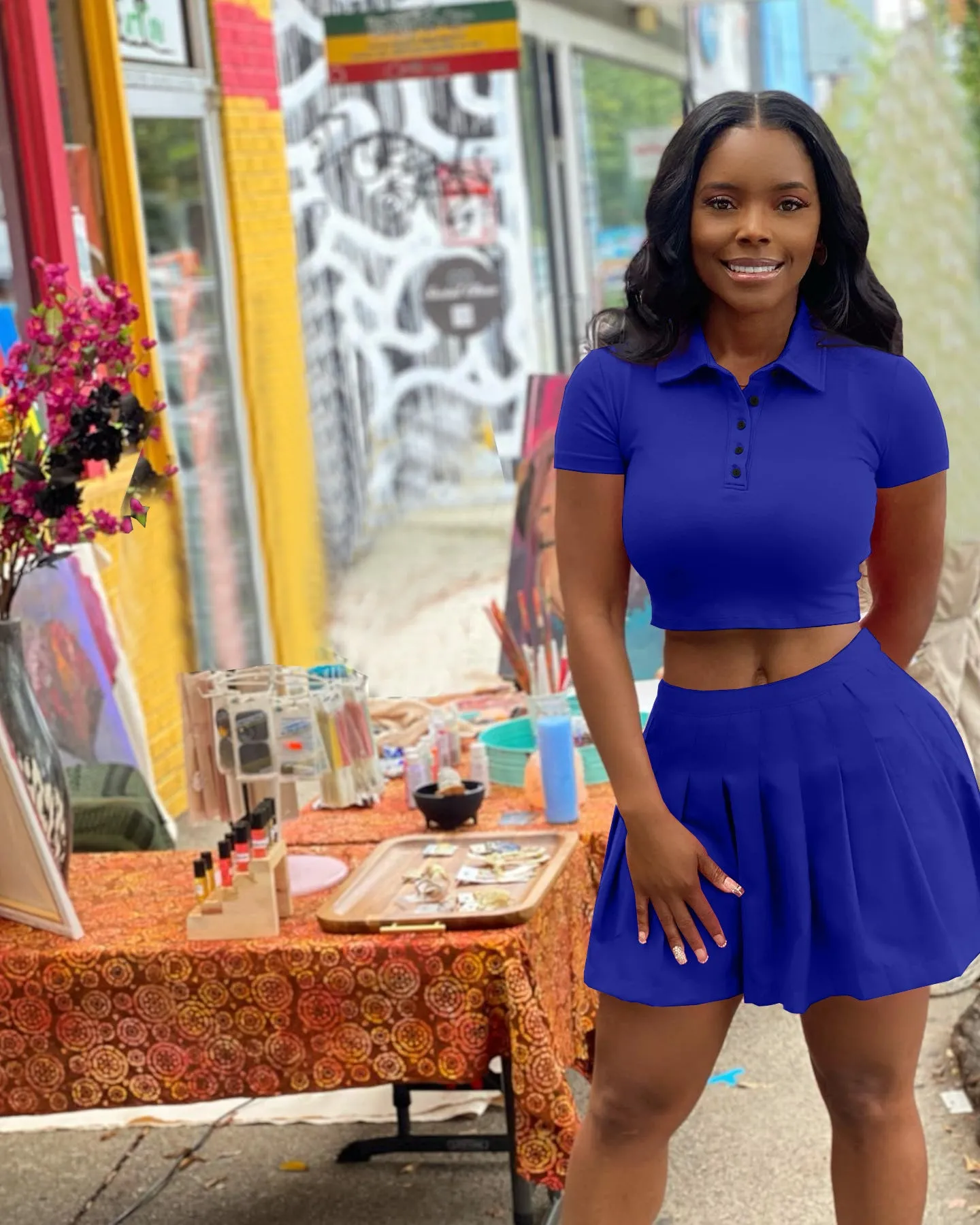 Fashion Pleated Skirt Two Piece Set（AY1839）