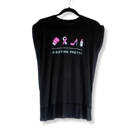 Fighting Pretty Logo Black Flowy Rolled Cuff T-Shirt