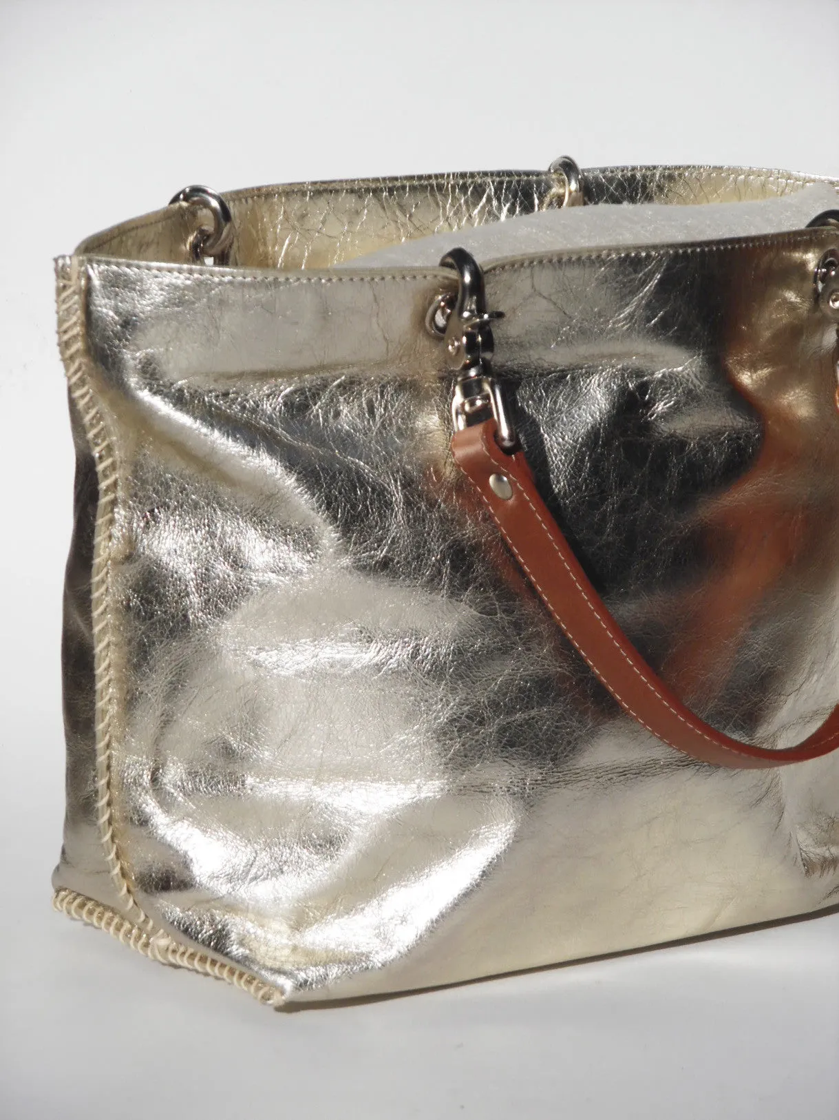 Gamidi Tote Bag Metallic Leather Champagne