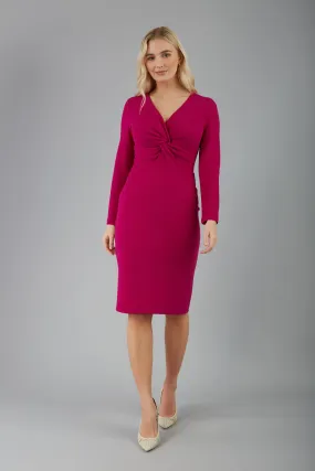 Gately Long Sleeve Twisted Low V-Neck Pencil Dress