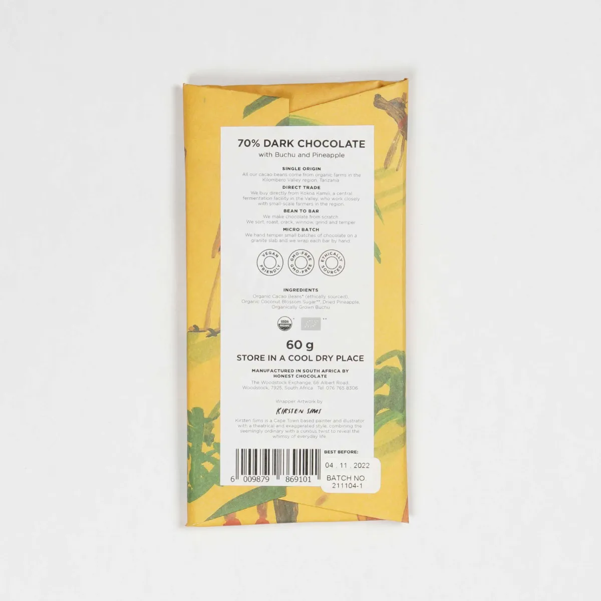 Honest Chocolate - 70% Pineapple & Buchu Slab