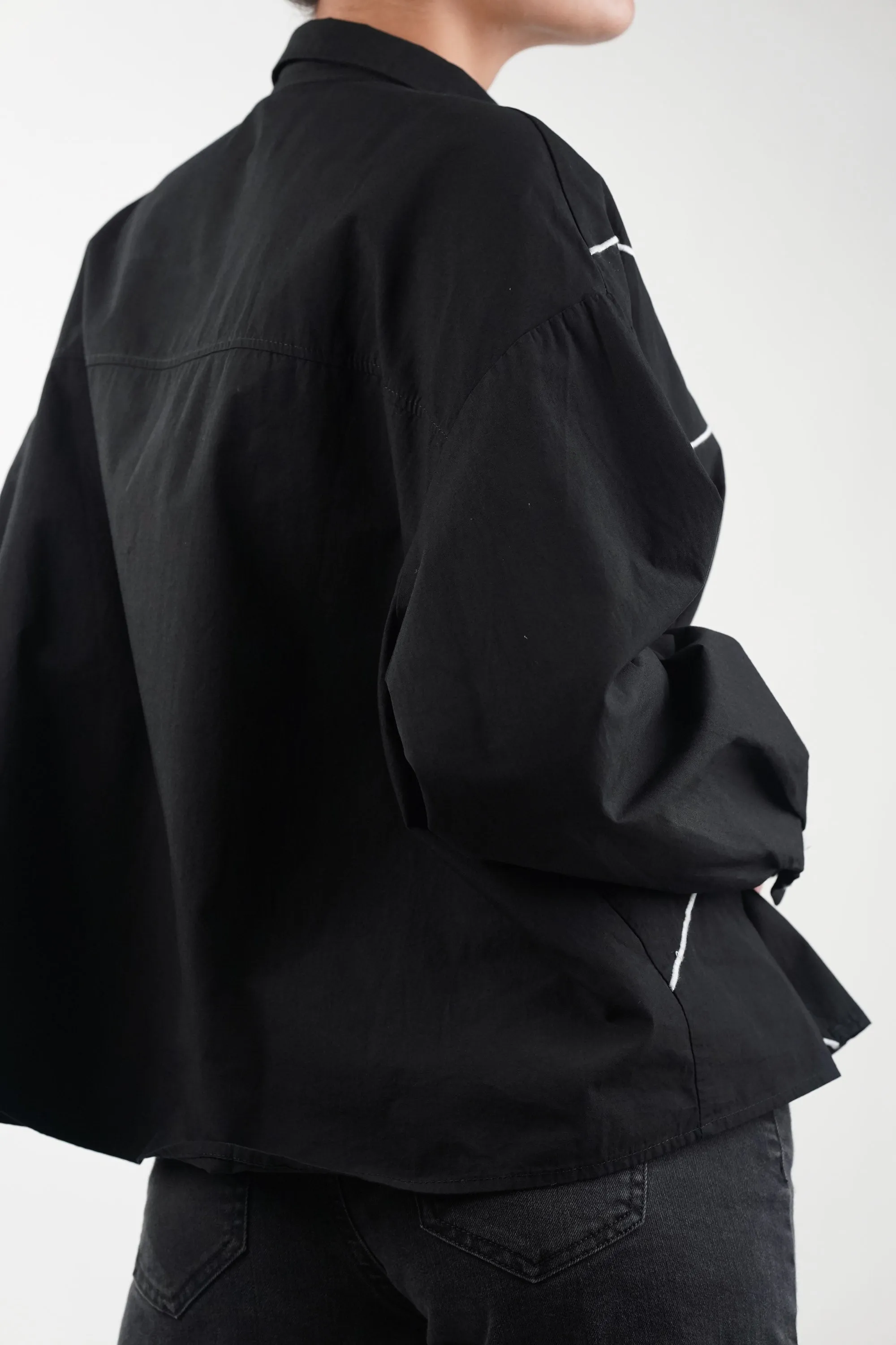Lined Black Cotton Oversized Shirt