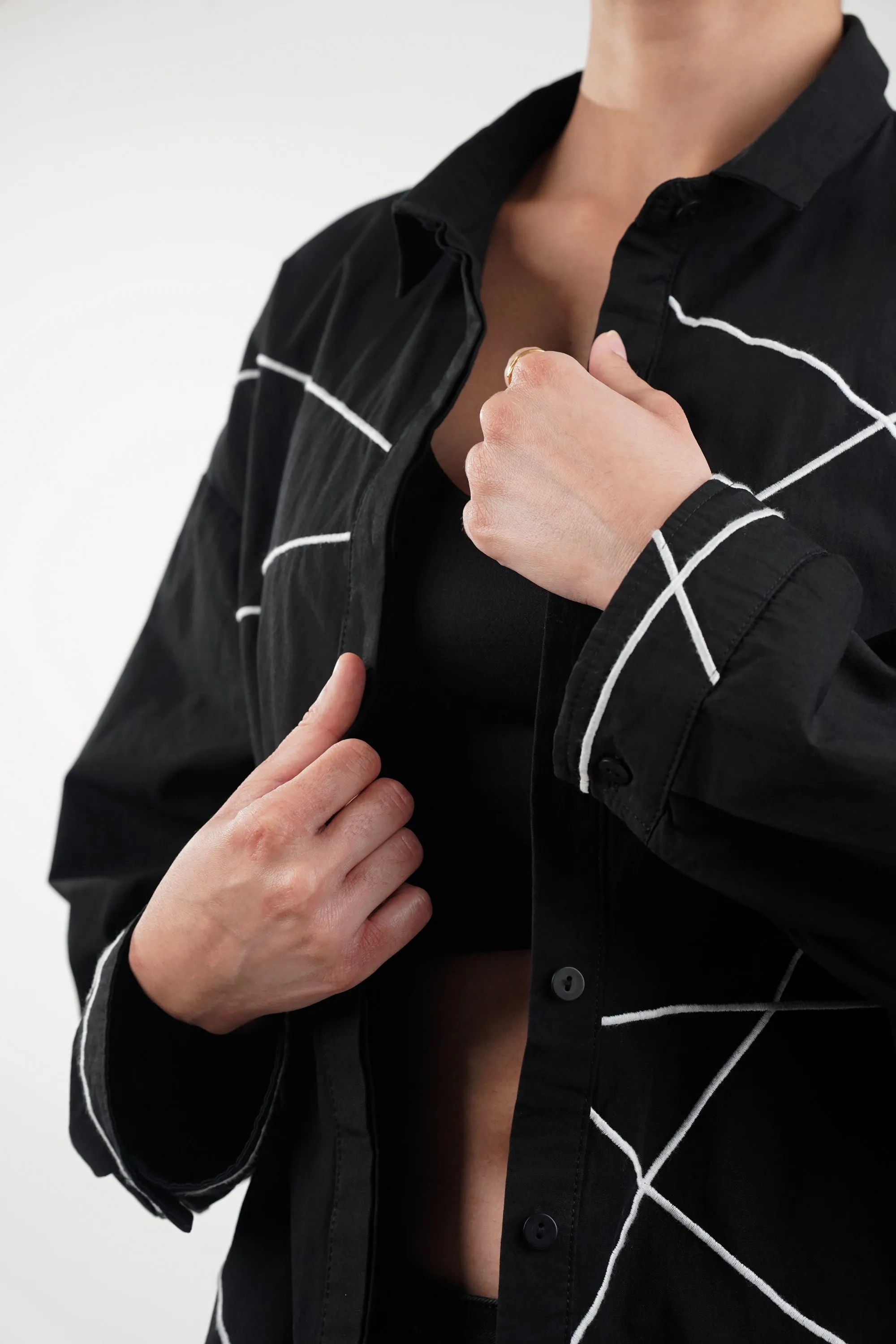 Lined Black Cotton Oversized Shirt