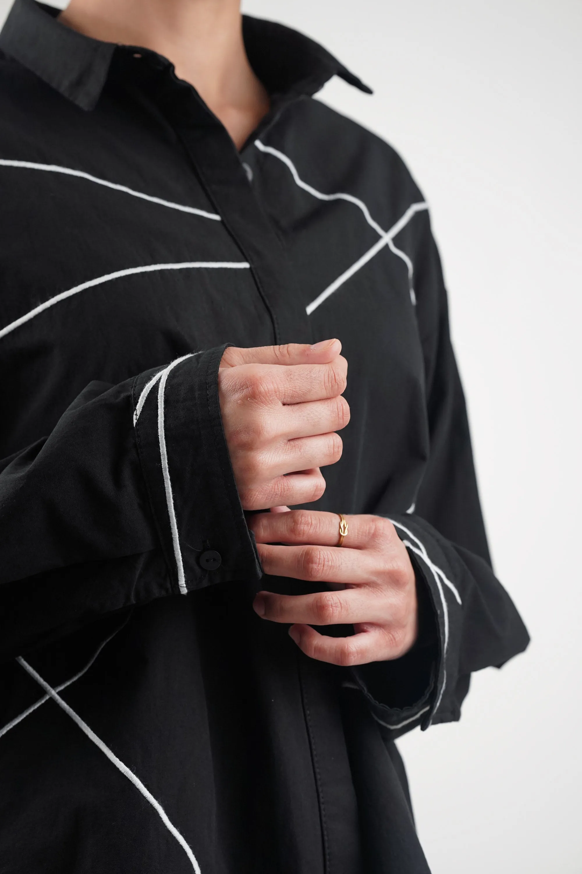 Lined Black Cotton Oversized Shirt