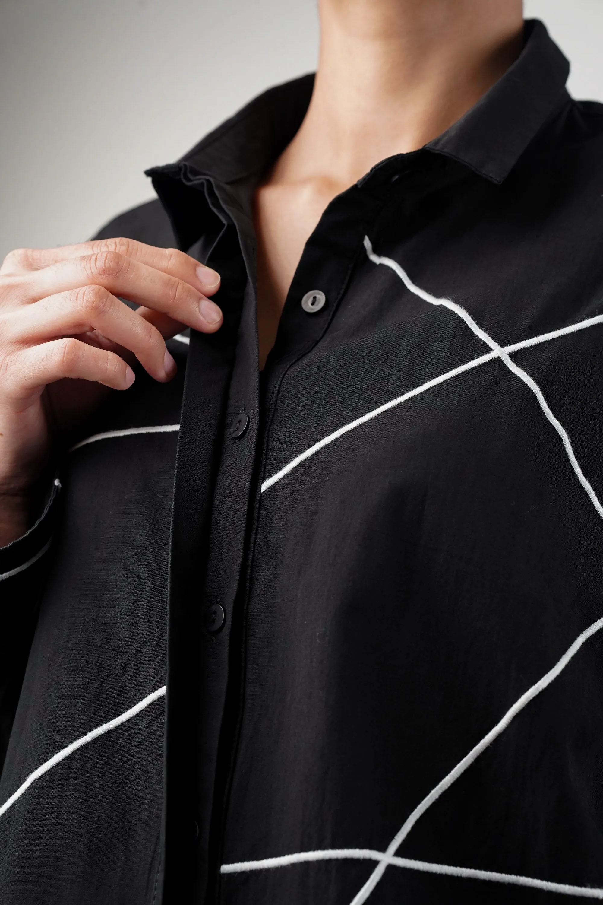 Lined Black Cotton Oversized Shirt