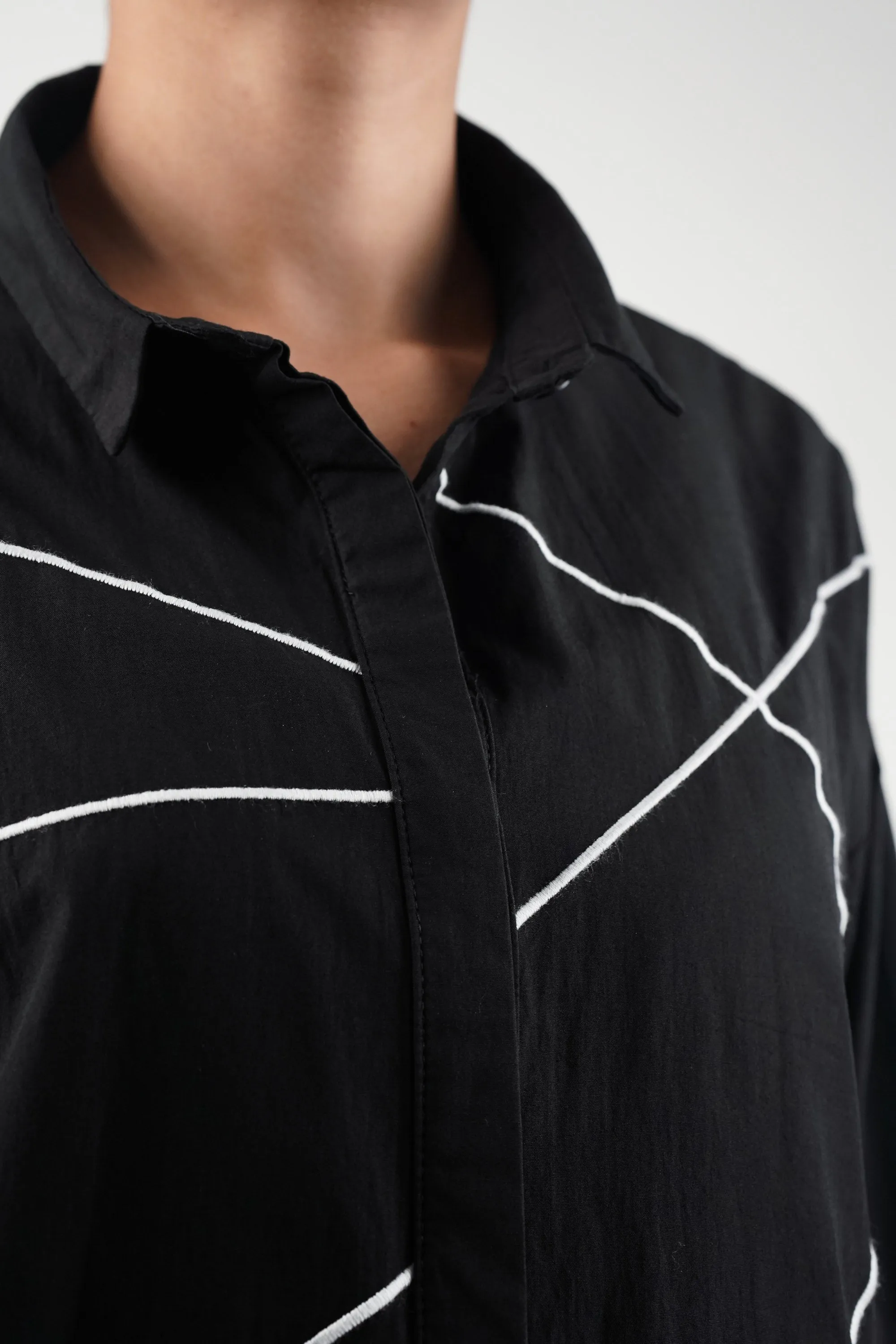 Lined Black Cotton Oversized Shirt