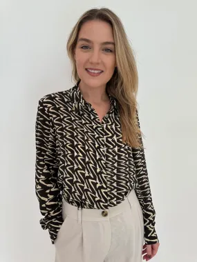 Minerva Silk Crepe Shirt - Brown Bicolor