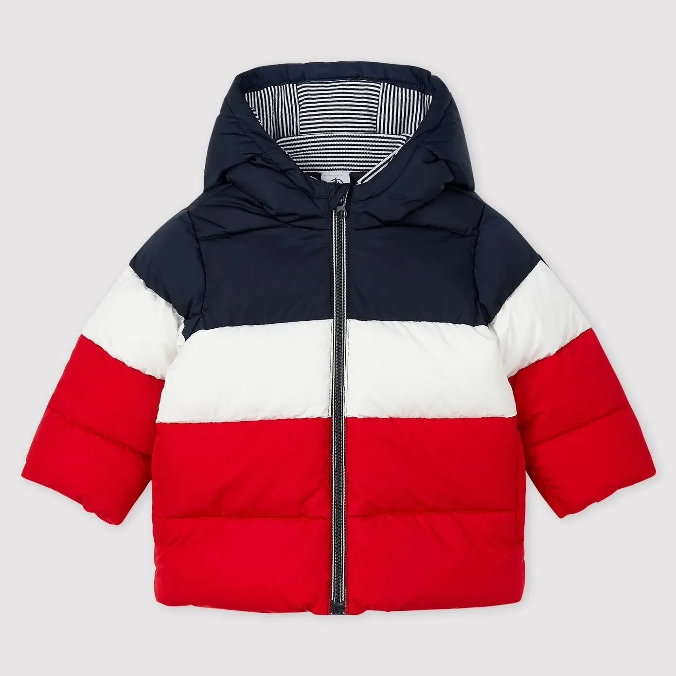 Petit Bateau Baby Quilted Down Jacket - Smoking Blue/White/Red - 12M