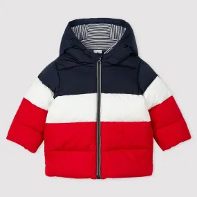Petit Bateau Baby Quilted Down Jacket - Smoking Blue/White/Red - 12M