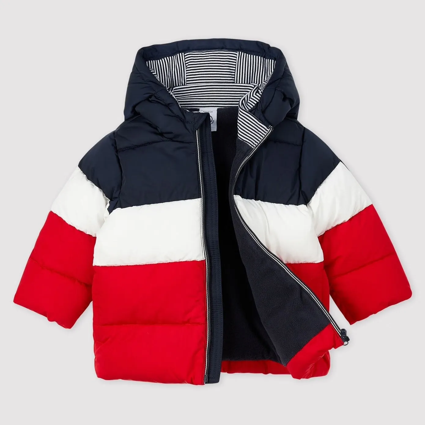 Petit Bateau Baby Quilted Down Jacket - Smoking Blue/White/Red - 12M