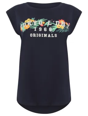 Savannah Cotton T-Shirt with Turn-Up Sleeves In Peacoat Blue - Tokyo Laundry