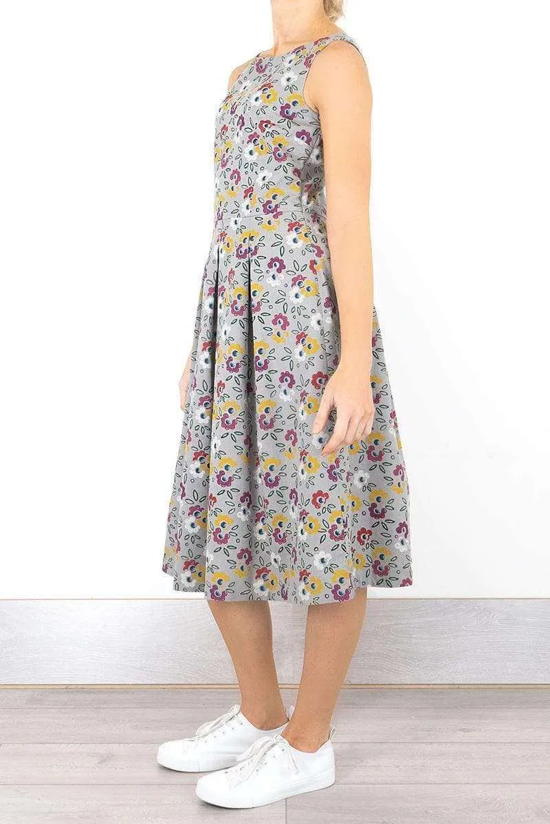 Seasalt Merthen Grey Floral Sleeveless Midi Dress