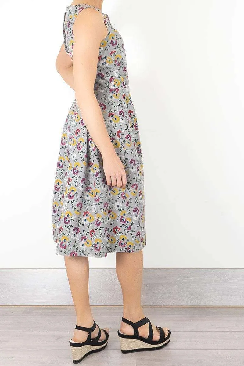 Seasalt Merthen Grey Floral Sleeveless Midi Dress