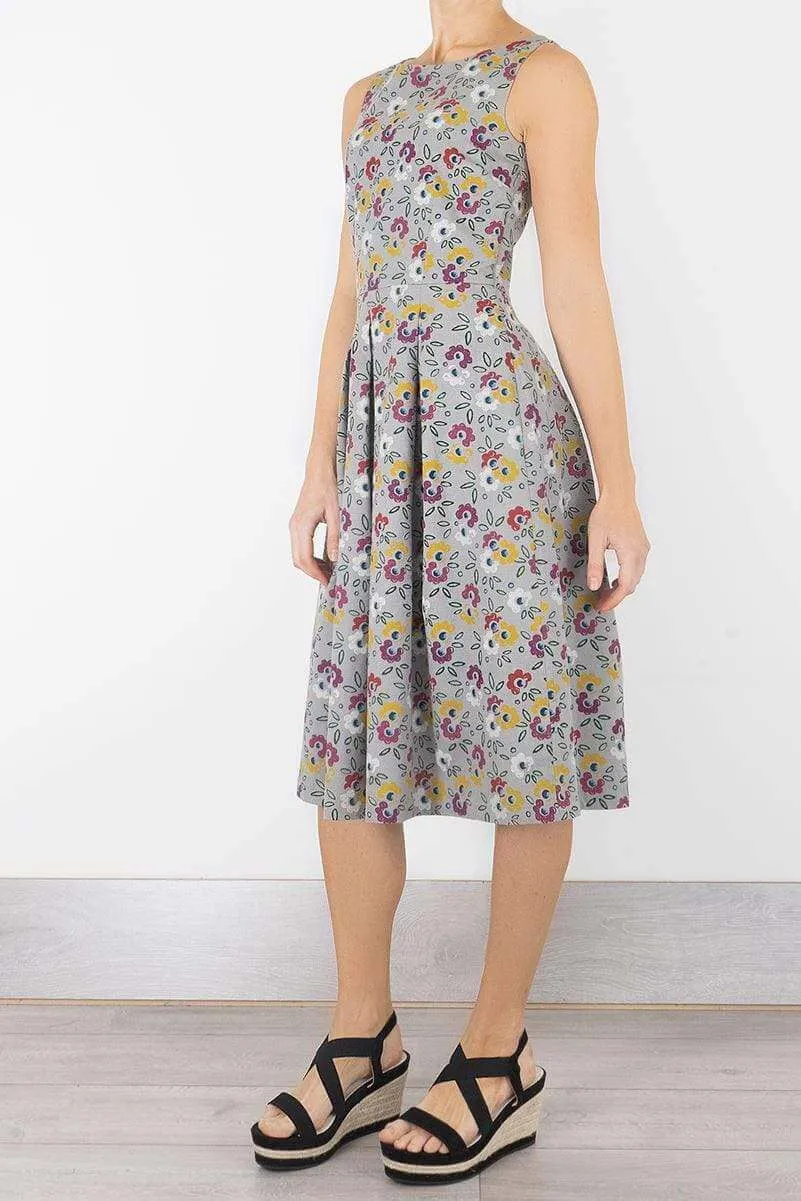 Seasalt Merthen Grey Floral Sleeveless Midi Dress