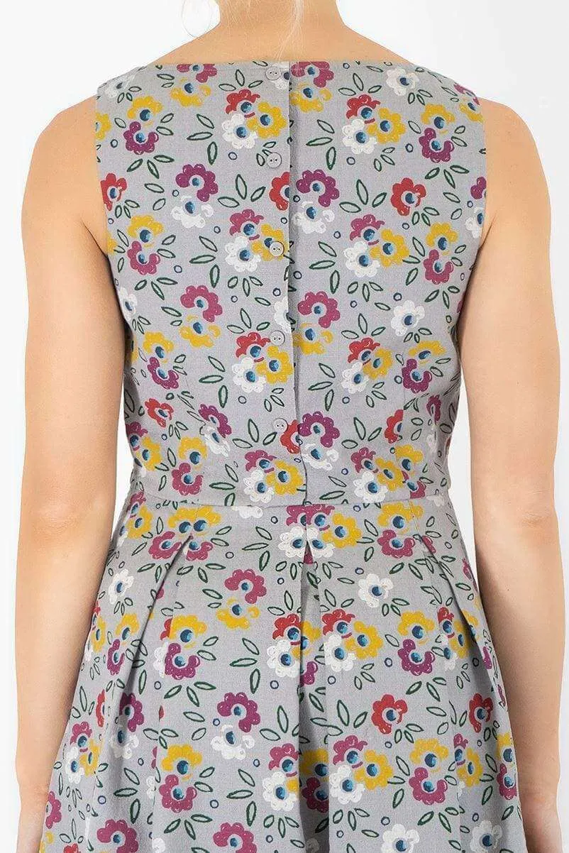 Seasalt Merthen Grey Floral Sleeveless Midi Dress