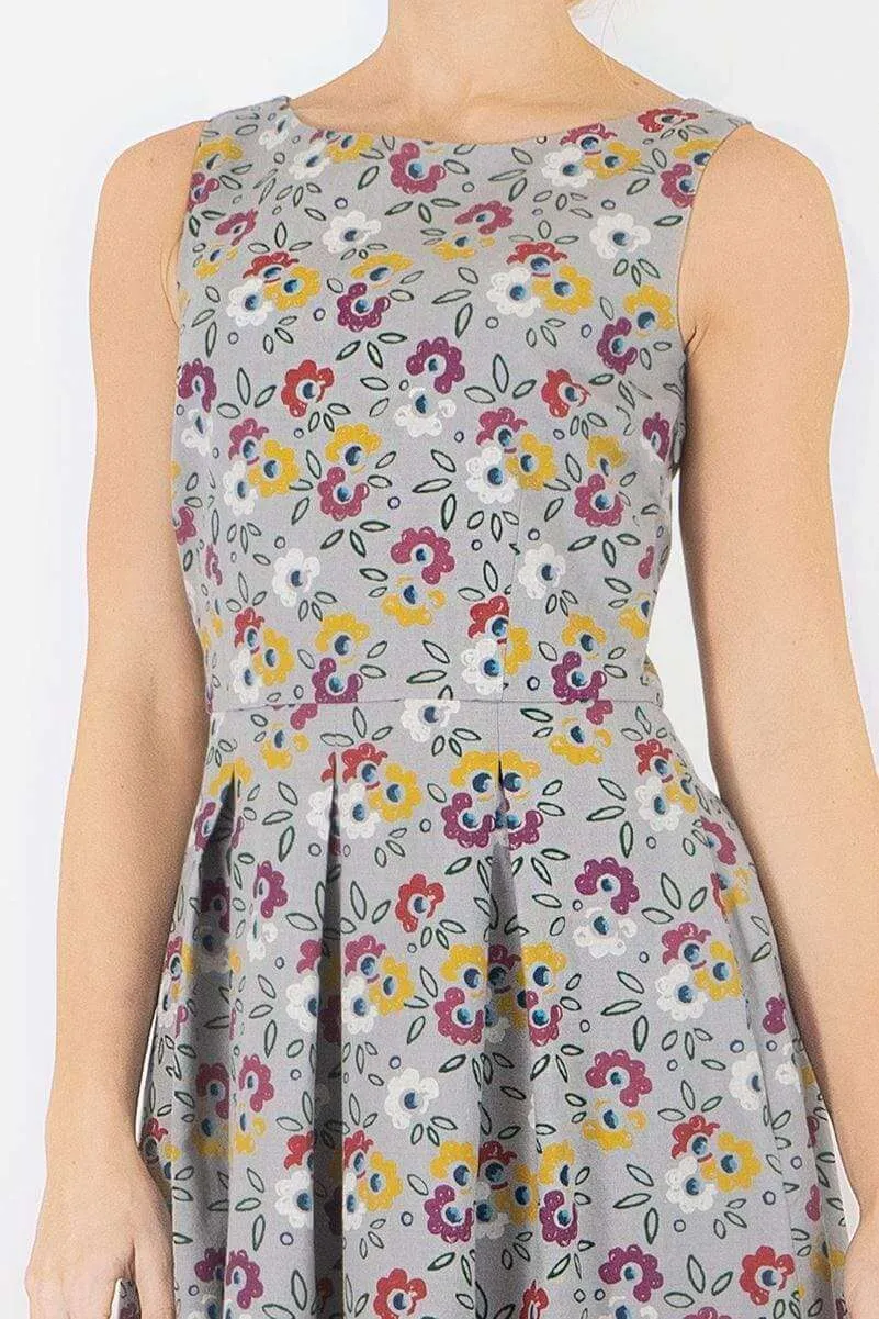 Seasalt Merthen Grey Floral Sleeveless Midi Dress