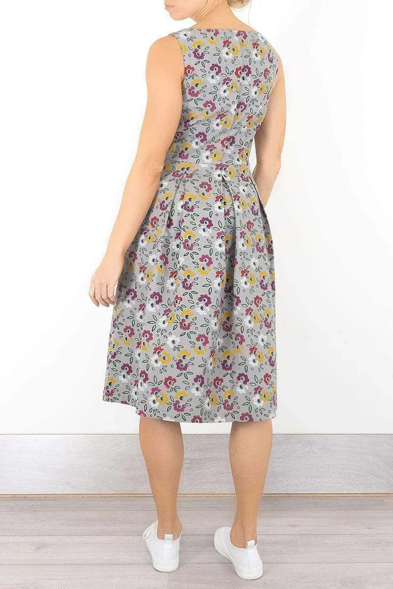 Seasalt Merthen Grey Floral Sleeveless Midi Dress