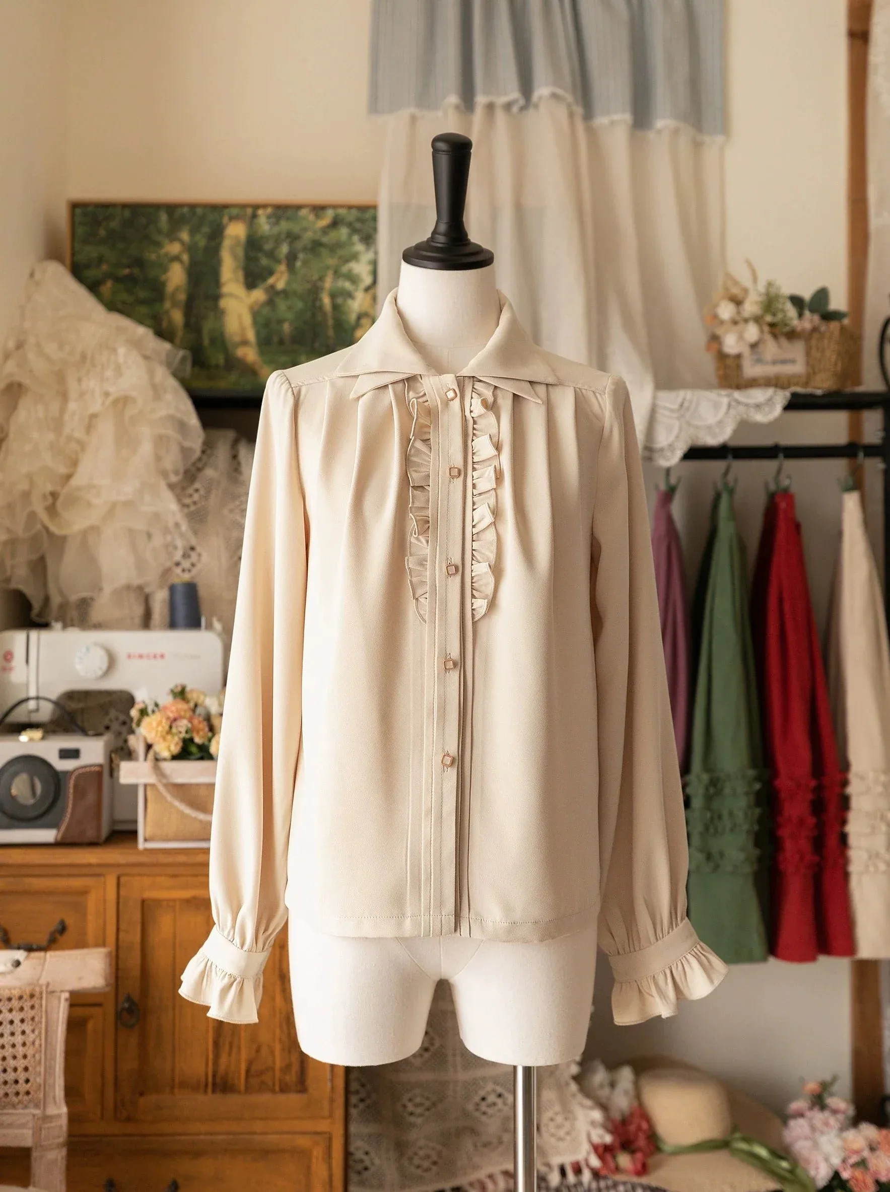 Shirt Double Elegant Collar Retro
