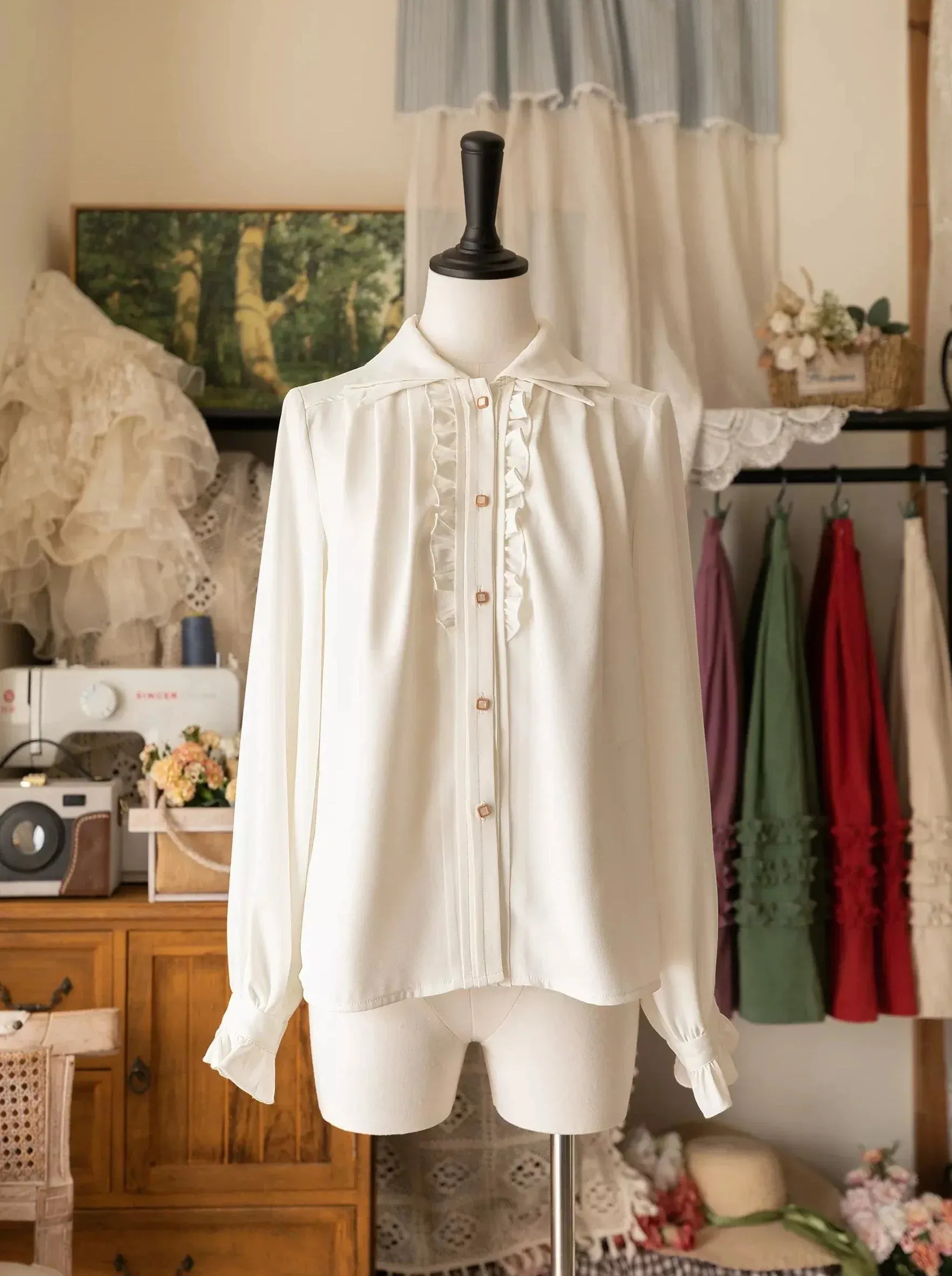 Shirt Double Elegant Collar Retro