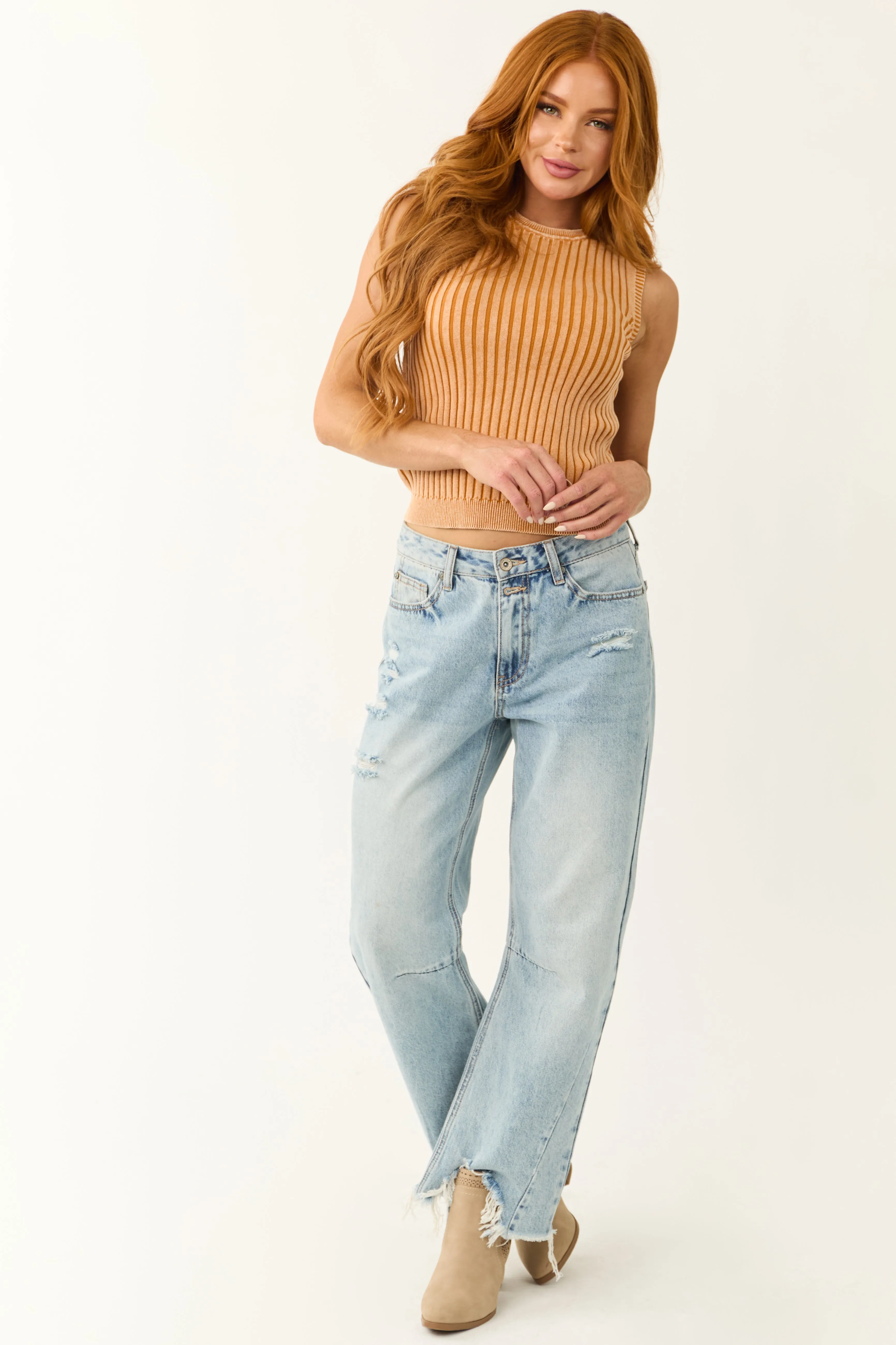 Special A Light Wash High Rise Barrel Jeans