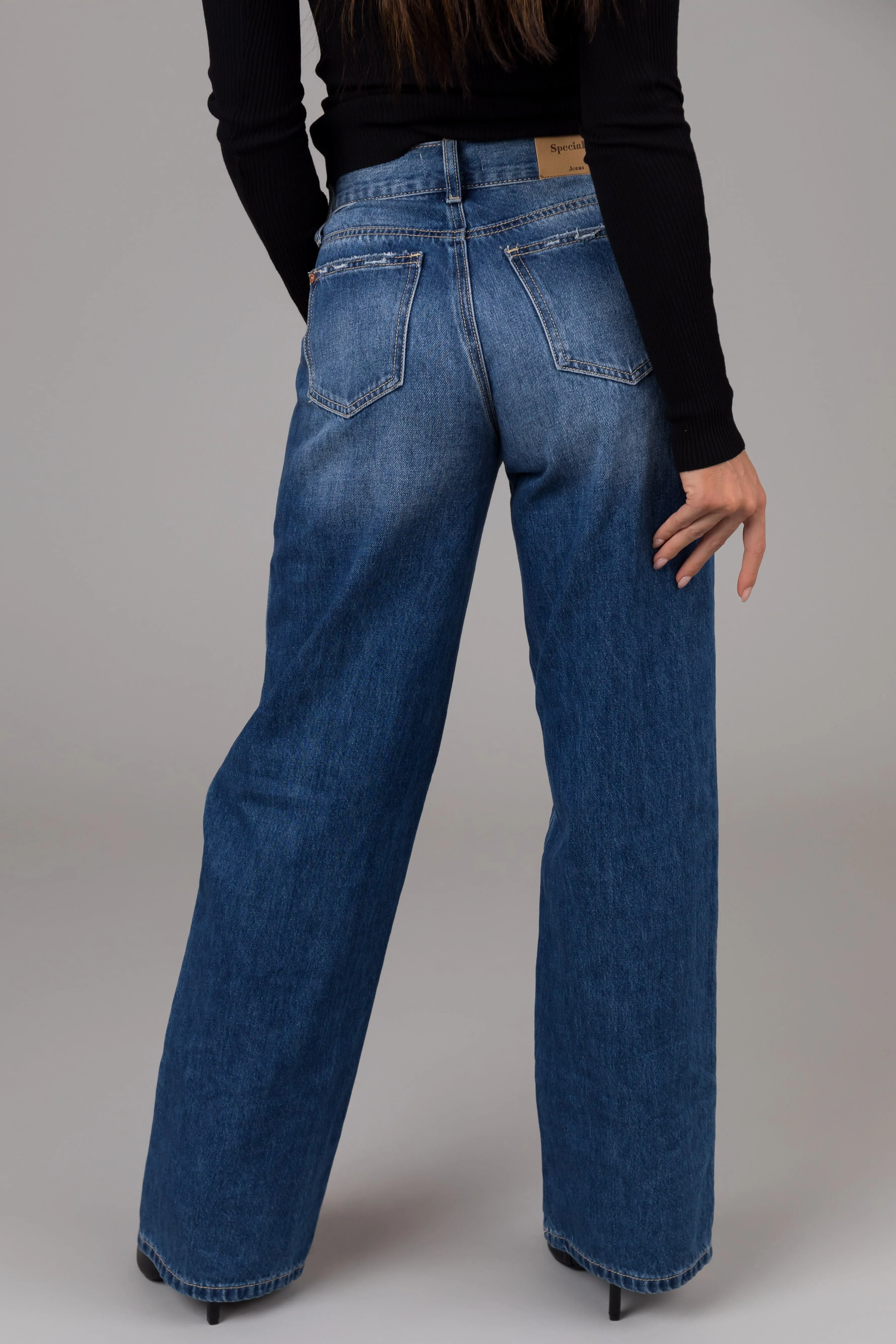 Special A Medium Wash High Rise Distressed Dad Jeans